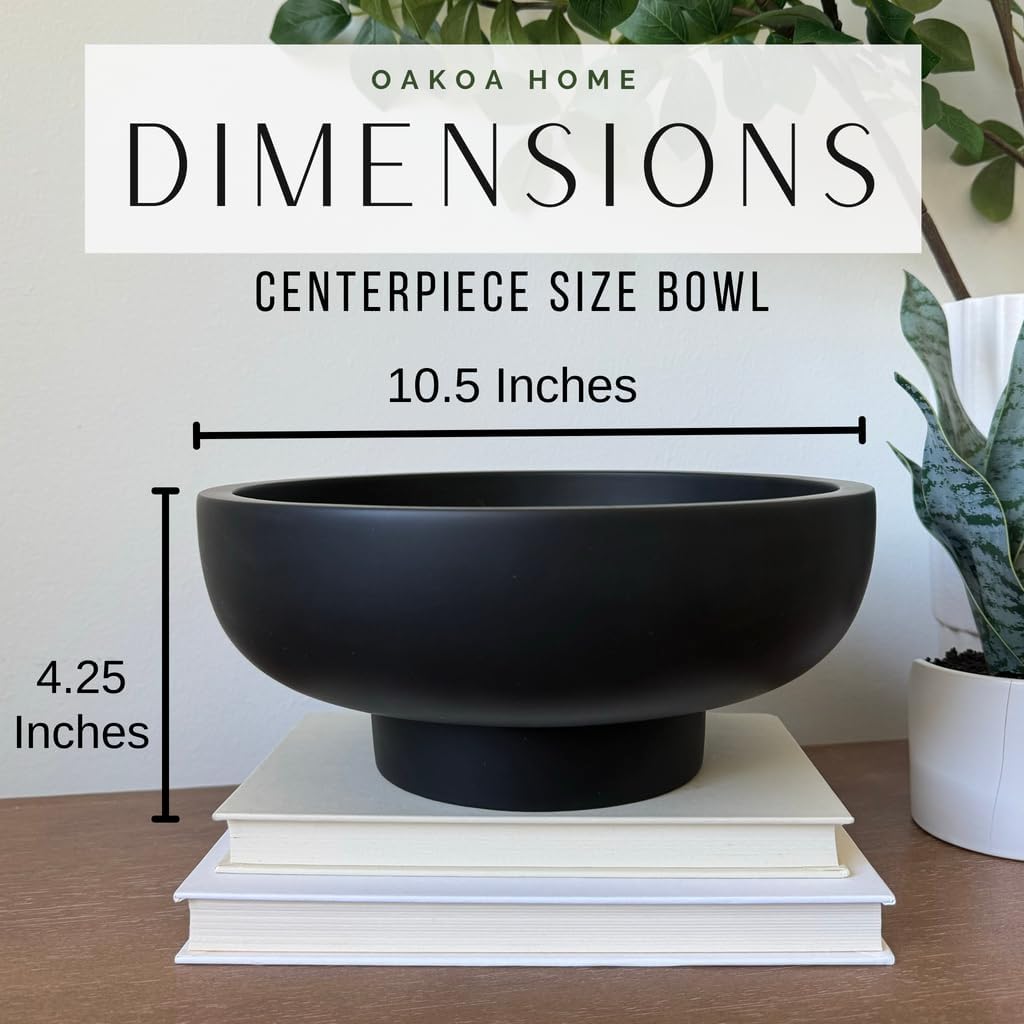 OAKOA Concrete Fruit Bowl for Kitchen Counter - Large Decorative Bowl for Home Decor - Modern Pedestal Bowl - Key Bowl for Entry Table - Footed Bowl - Entryway Bowl for Keys