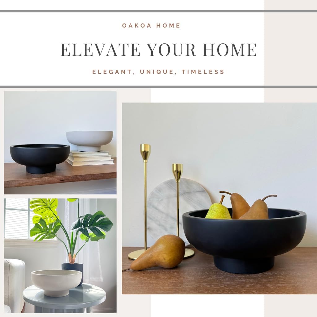 OAKOA Concrete Fruit Bowl for Kitchen Counter - Large Decorative Bowl for Home Decor - Modern Pedestal Bowl - Key Bowl for Entry Table - Footed Bowl - Entryway Bowl for Keys