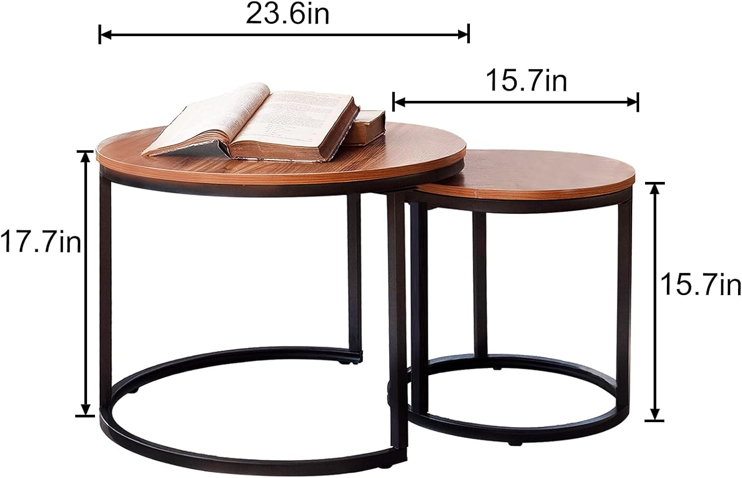 aboxoo Coffee Table Nesting White Set of 2 Side Set Golden Frame Circular Round and Marble Pattern Wooden Tables, Living Room Bedroom Apartment Modern Industrial Simple Nightstand