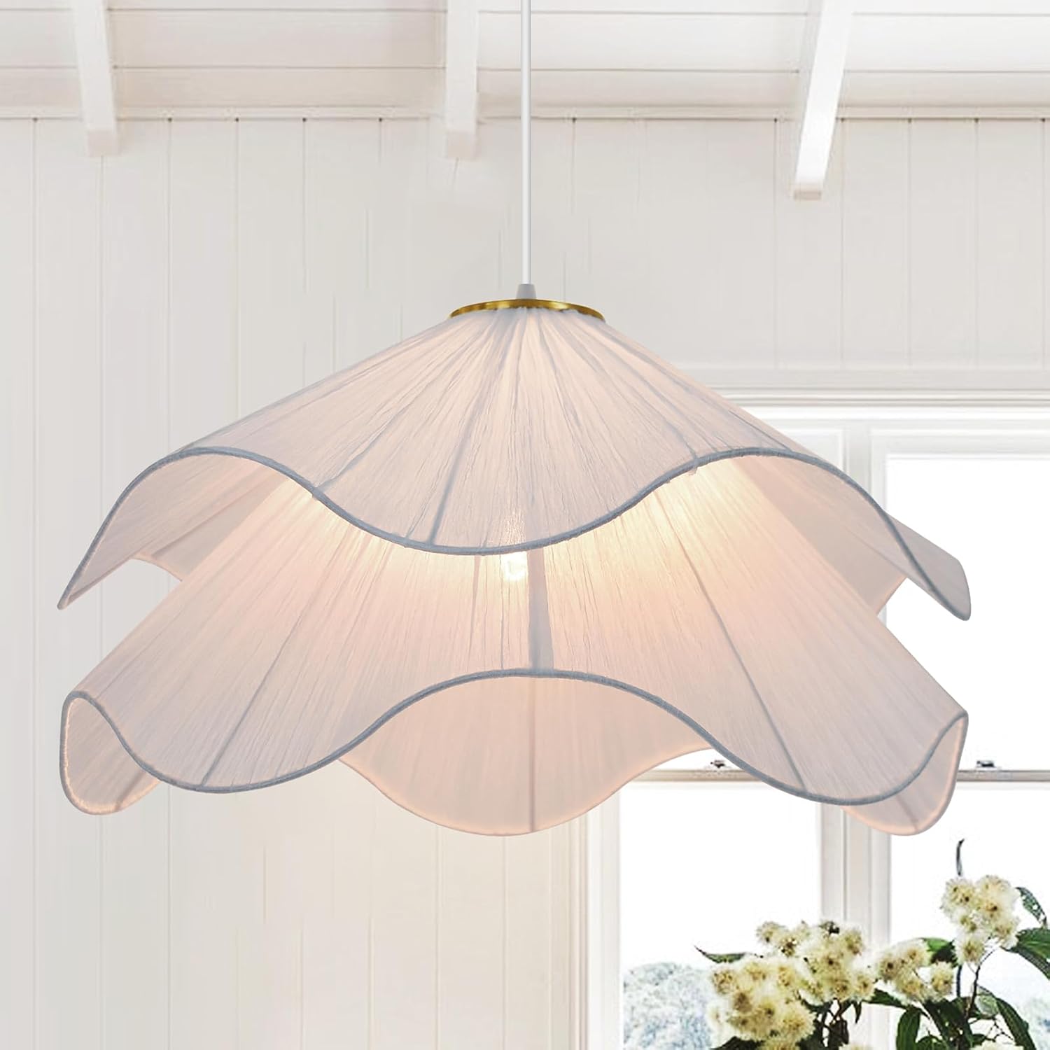 19.7 in Petal Fabric Pendant Light – White – image 1