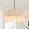 17.7 in Woven Rattan Boho Pendant Light – White – image 1