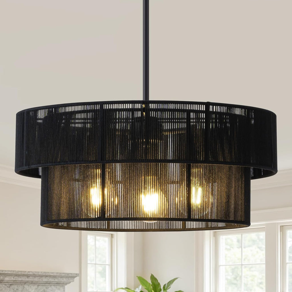 17.7 in Woven Rattan Boho Pendant Light – White – image 8