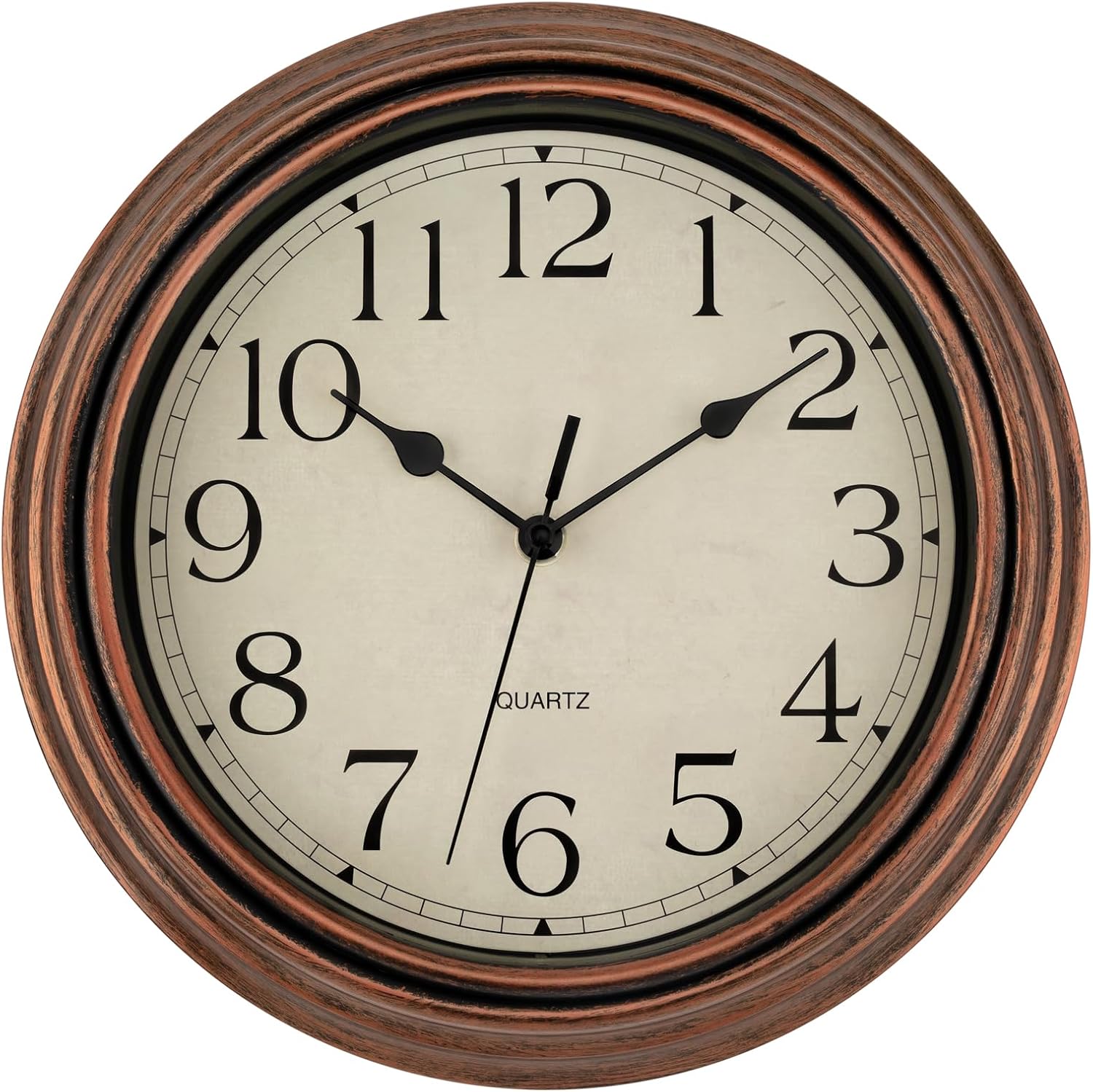Foxtop Retro Silent Non-Ticking Round Classic Clock Quartz Decorative Battery Operated Wall Clock for Living Room Kitchen Home Office 12 inch (Bronze)