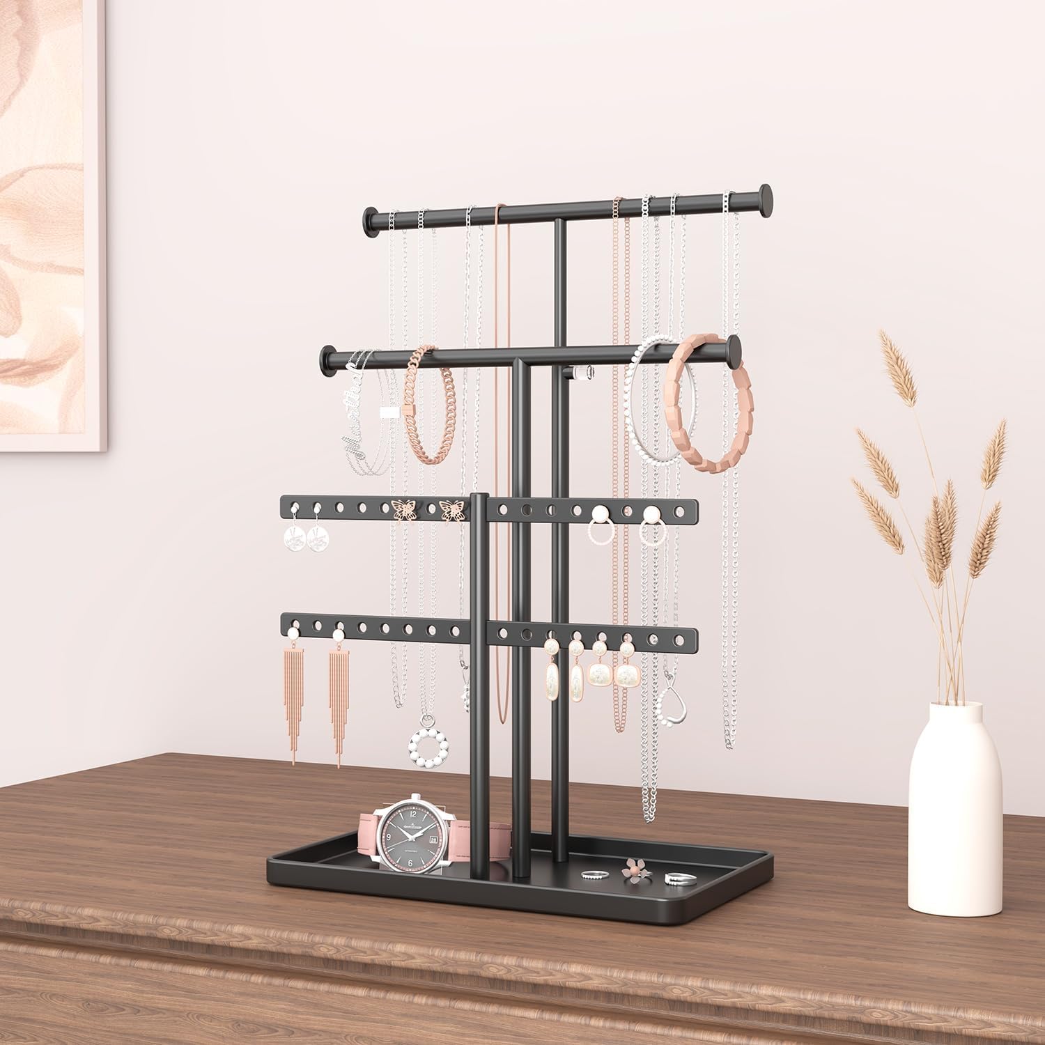 Jewelry Holder Organizer Necklace Display: Metal Aesthetic Room Decor Tree Stand for Necklace Bracelet Hanger and Earrings Storage beautiful jewelry tower for mom wife girlfriend (Gold)