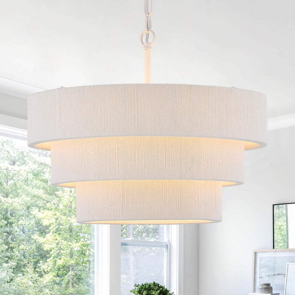 20 in Woven Rattan Boho Pendant Light – White – image 10