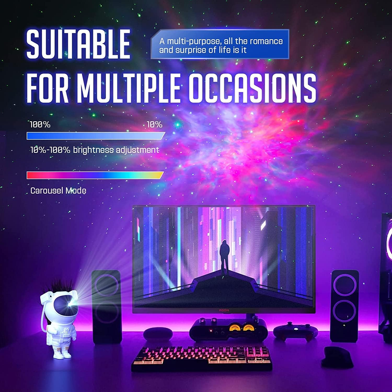 Mooyran Colorful Astronaut Galaxy Projector - Special Limited Edition Star Lights for Bedroom Astronaut Space Projector, Starry Ceiling Lamp with Timer & Remote, Adults Room Decor