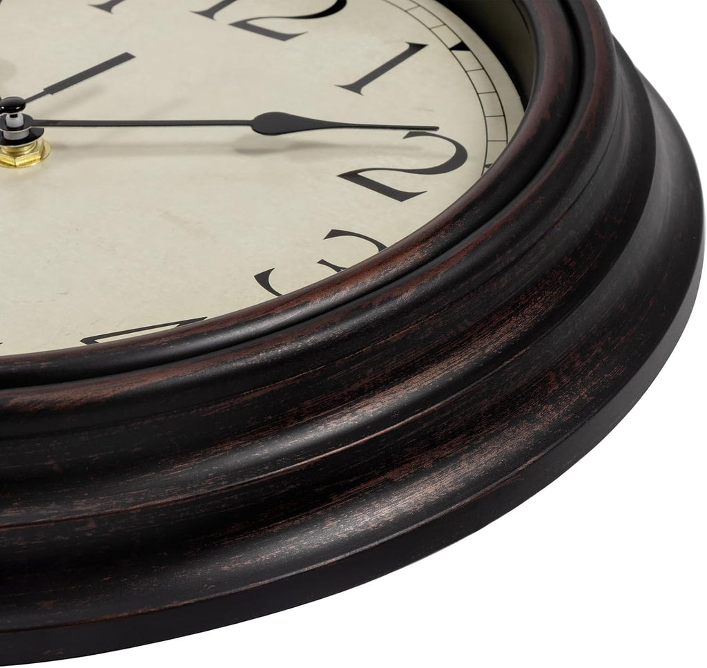 Foxtop Retro Silent Non-Ticking Round Classic Clock Quartz Decorative Battery Operated Wall Clock for Living Room Kitchen Home Office 12 inch (Bronze)