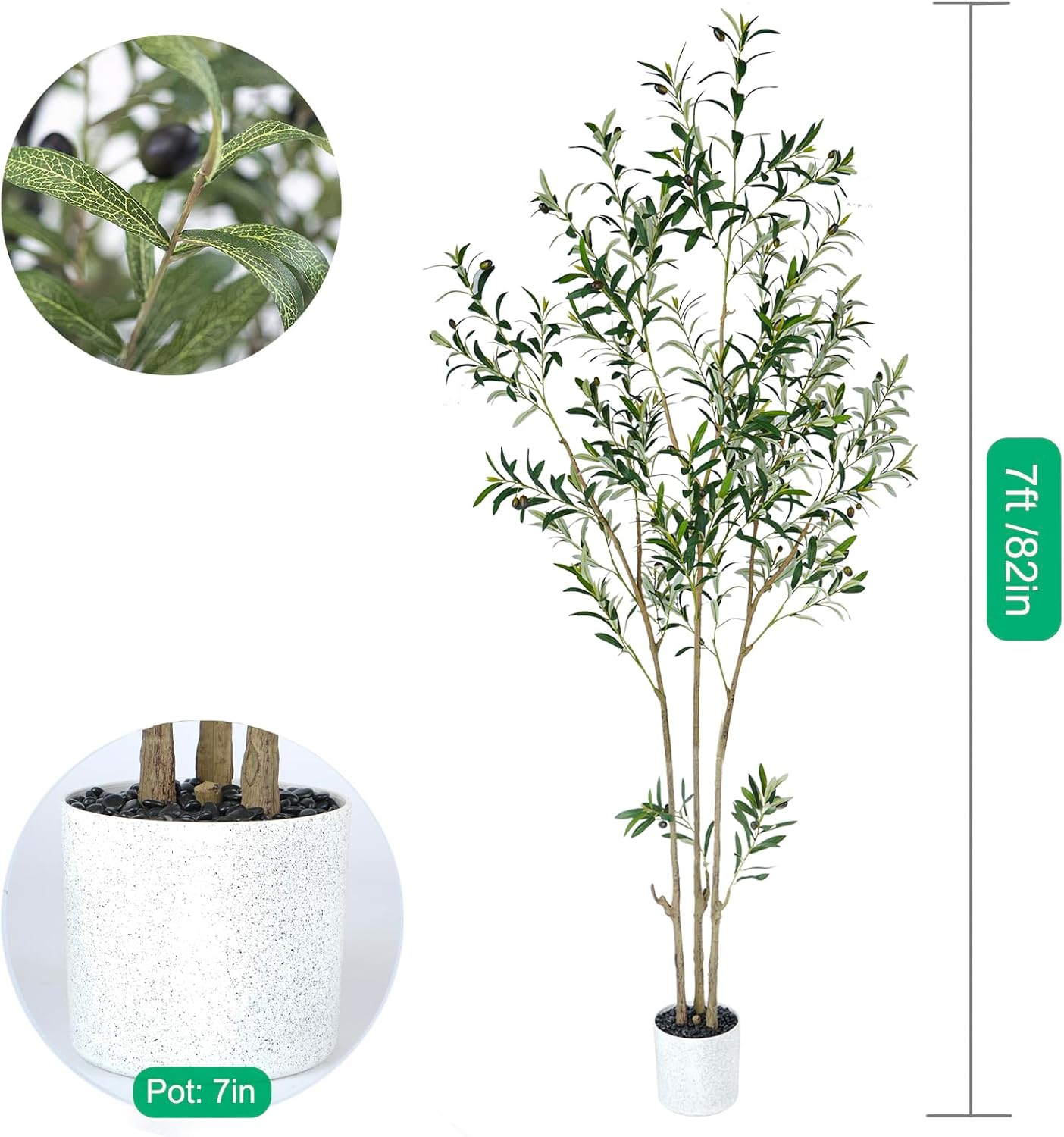 7 Feet (84'') Olive Tree Fluffy Artificial Plants Indoor for Home Corner, Faux Olive Tree for Modern Home Office Living Room Floor Decor Indoor