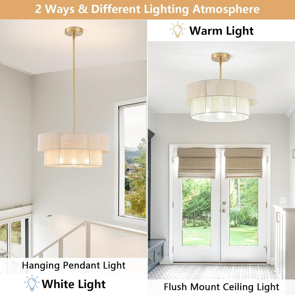 17.7 in Woven Rattan Boho Pendant Light – White – image 4