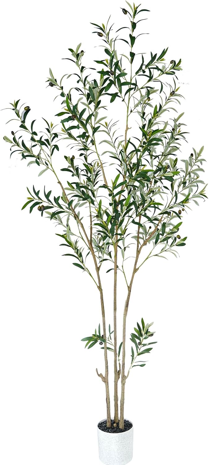 7 Feet (84'') Olive Tree Fluffy Artificial Plants Indoor for Home Corner, Faux Olive Tree for Modern Home Office Living Room Floor Decor Indoor