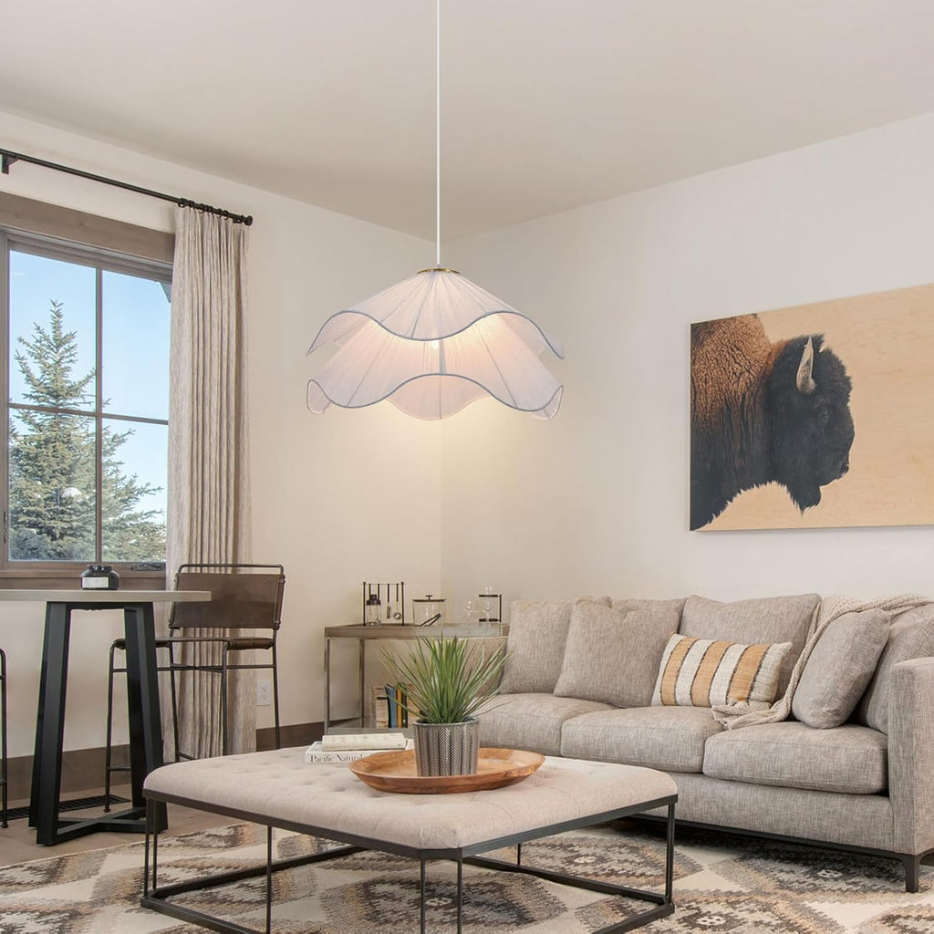 19.7 in Petal Fabric Pendant Light – White – image 7