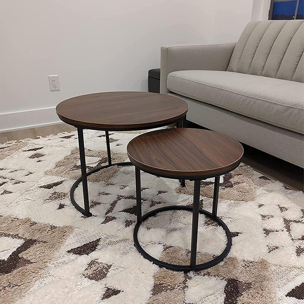 aboxoo Coffee Table Nesting White Set of 2 Side Set Golden Frame Circular Round and Marble Pattern Wooden Tables, Living Room Bedroom Apartment Modern Industrial Simple Nightstand