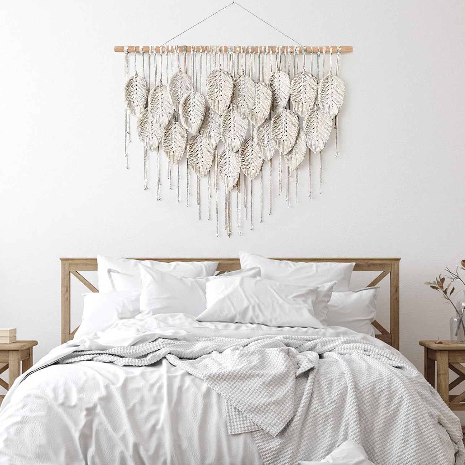 LOMOHOO Macrame Wall Hanging Boho Beige Leaves Tapestry Bohemian Handmade Woven Wall Art Decoration for Bedroom Living Room Apartment Dorm Gallery Perfect Handmade Gift Ideas