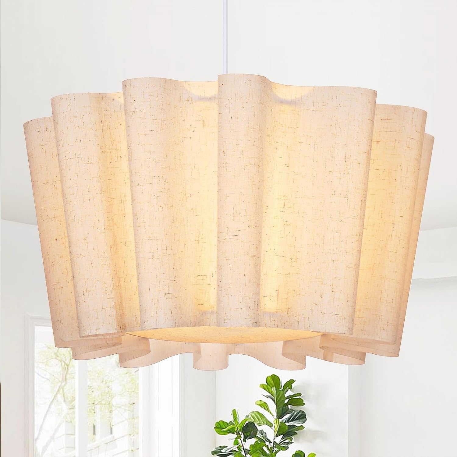 15.7 in Linen Petal Pendant Light – Beige – image 11