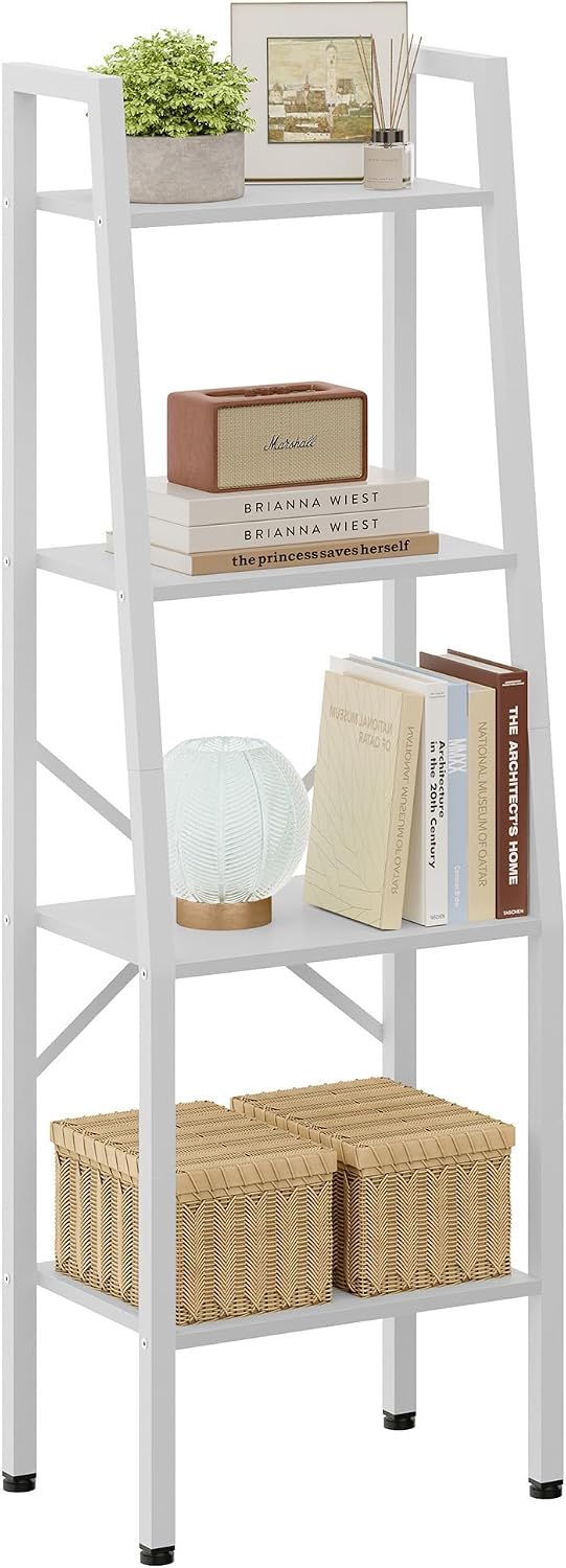Hoctieon Ladder Shelf Bookcase, 4-Tier Industrial Tall Ladder Bookshelf with Metal Frame for Living Room, Kitchen, Home Office, Bedroom, Rustic Brown