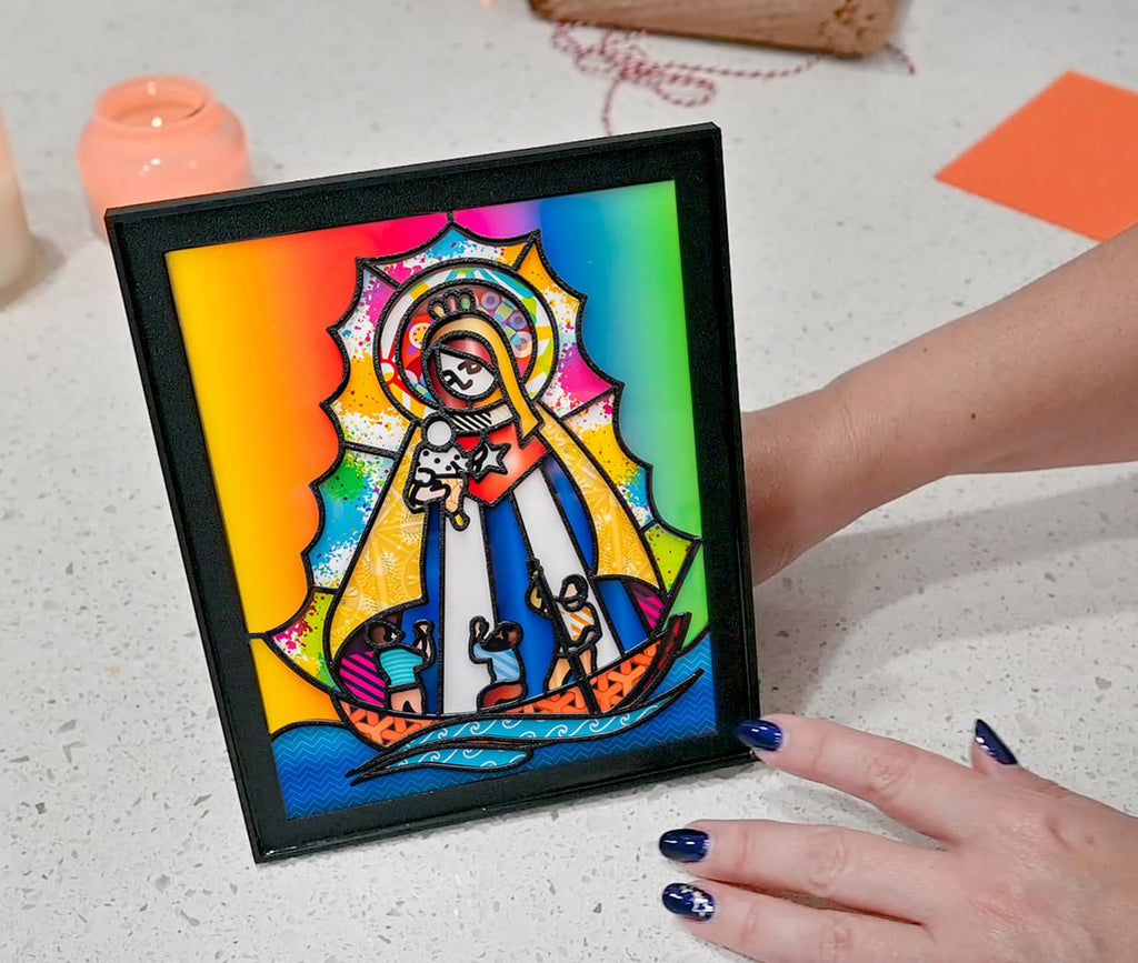 Imagen de la Virgen de la Caridad del Cobre con Marco.Framed 5x7 Artwork of Our Lady of Charity ready to decor your Living Room,Bedroom or Office.