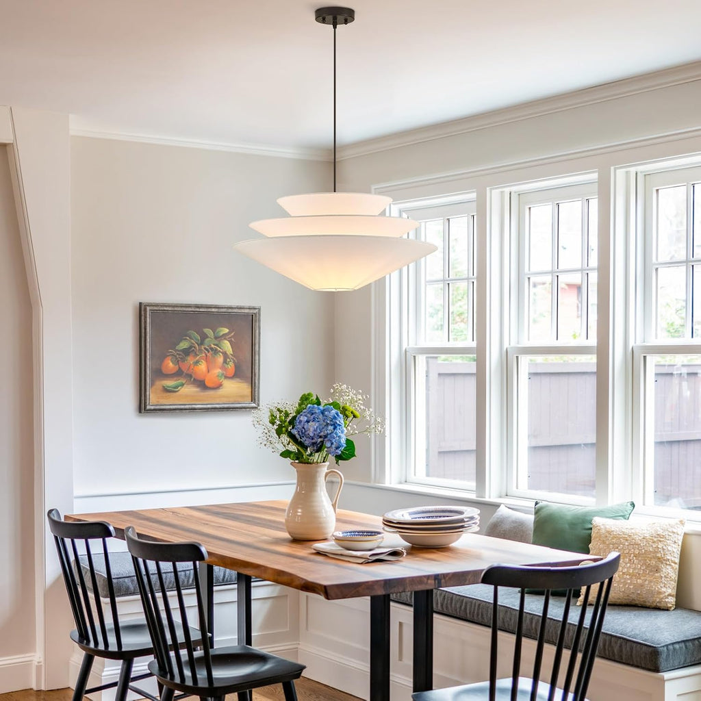 24 in Three-Layer Linen Pendant Light – Off White – image 2