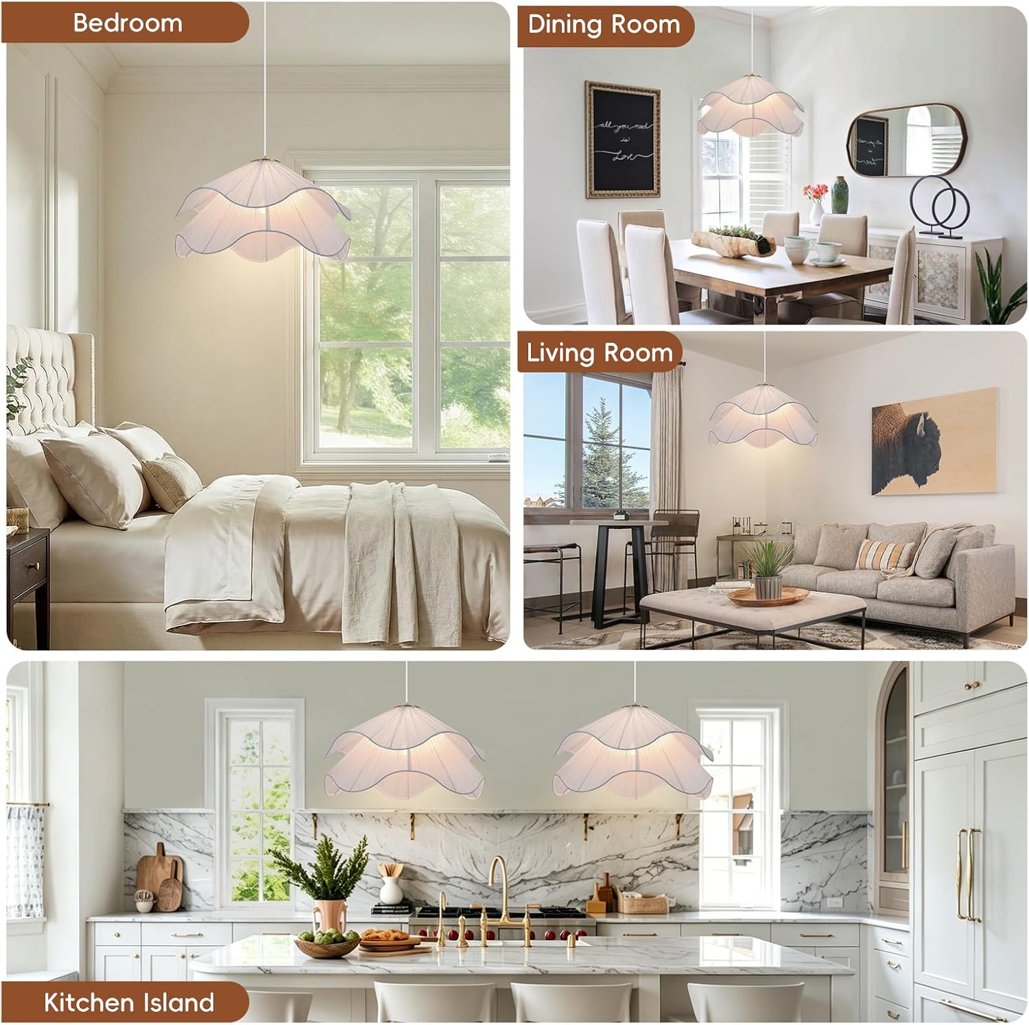 19.7 in Petal Fabric Pendant Light – White – image 9