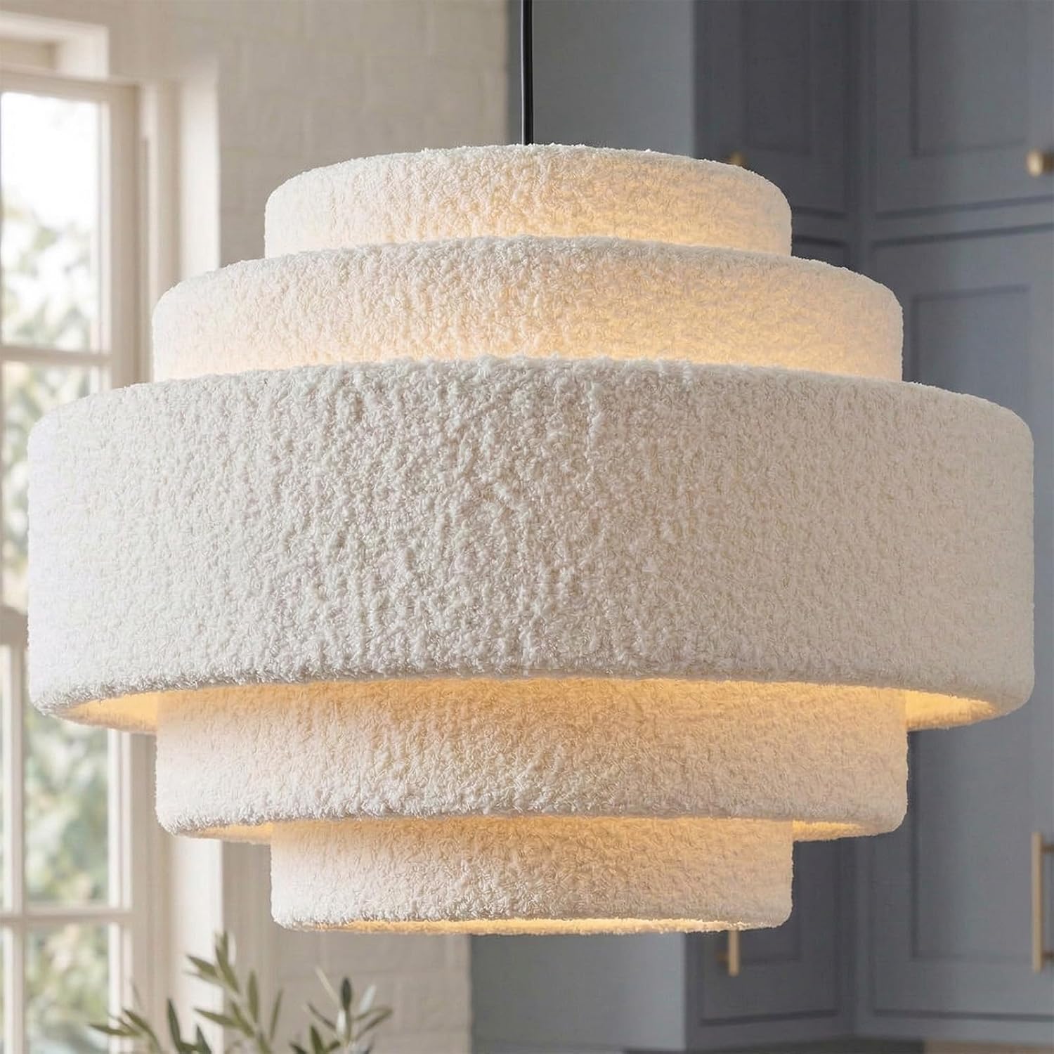 13 in Five-Tier Linen Drum Pendant Light – Beige – image 9