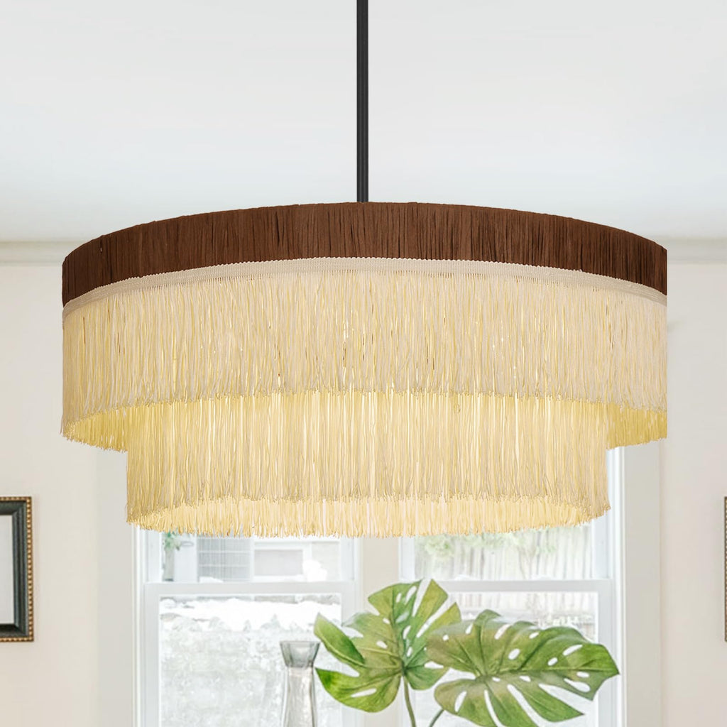 19.6 in 6-Light Raffia Tassel Chandelier - TPPGpn
