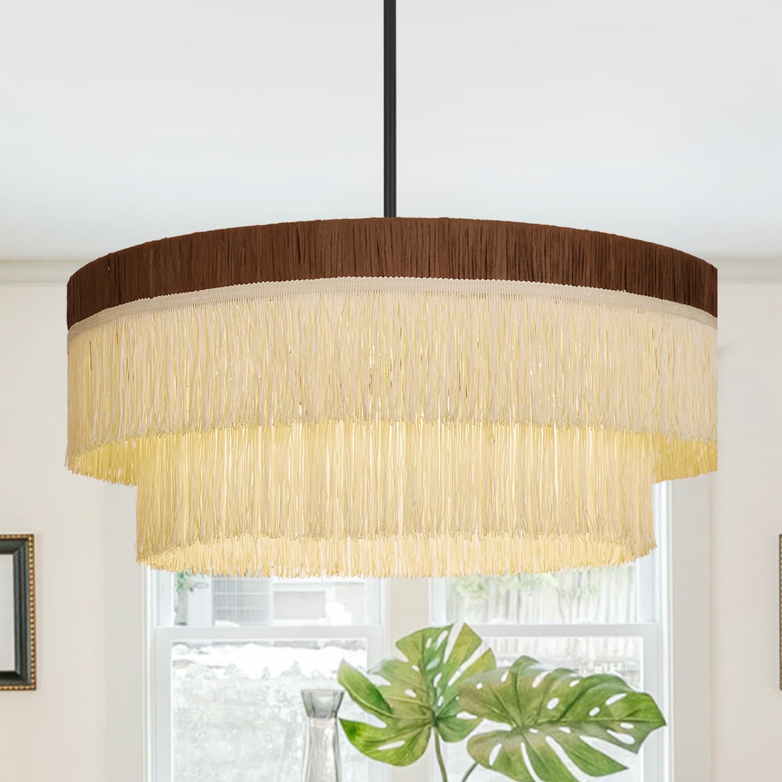 19.6 in 6-Light Raffia Tassel Chandelier - TPPGpn