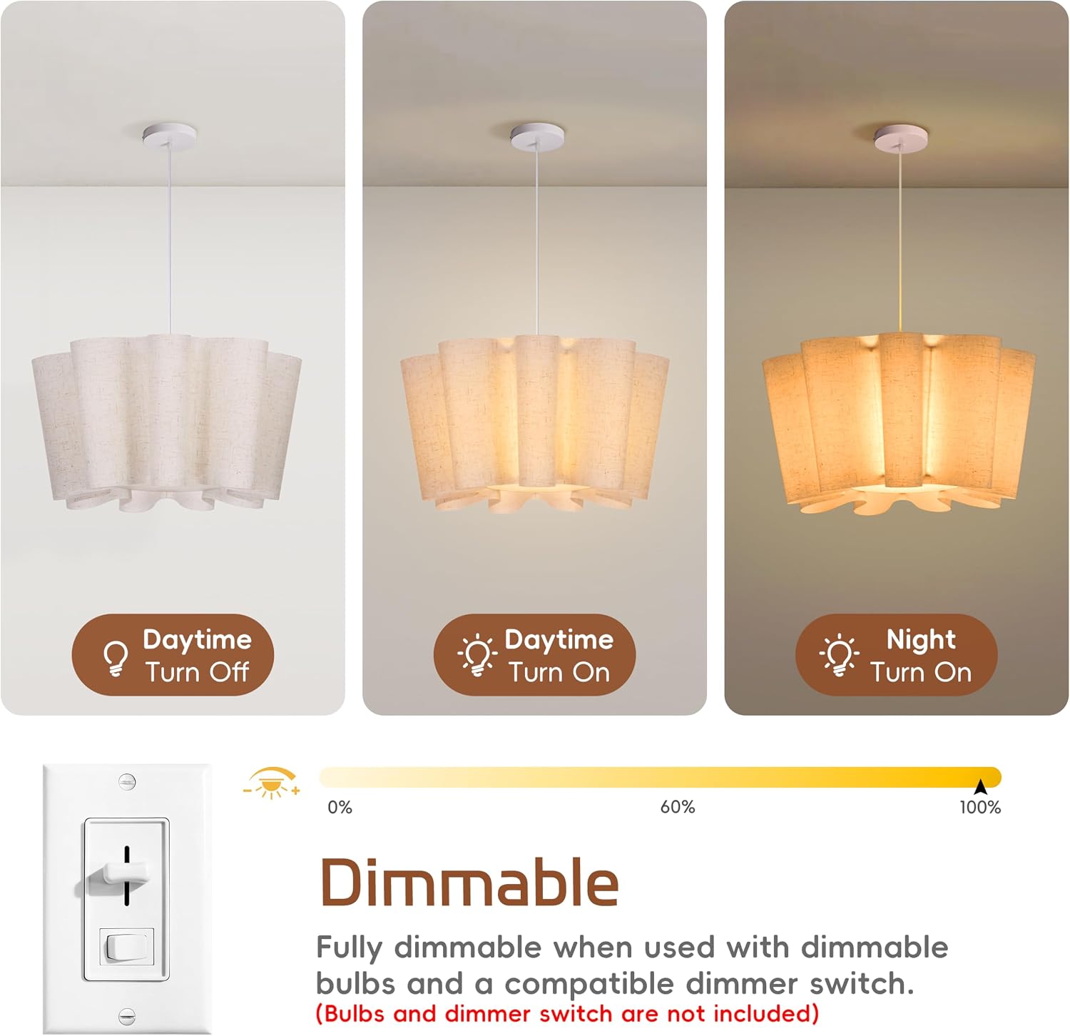 15.7 in Linen Petal Pendant Light – Beige – image 3
