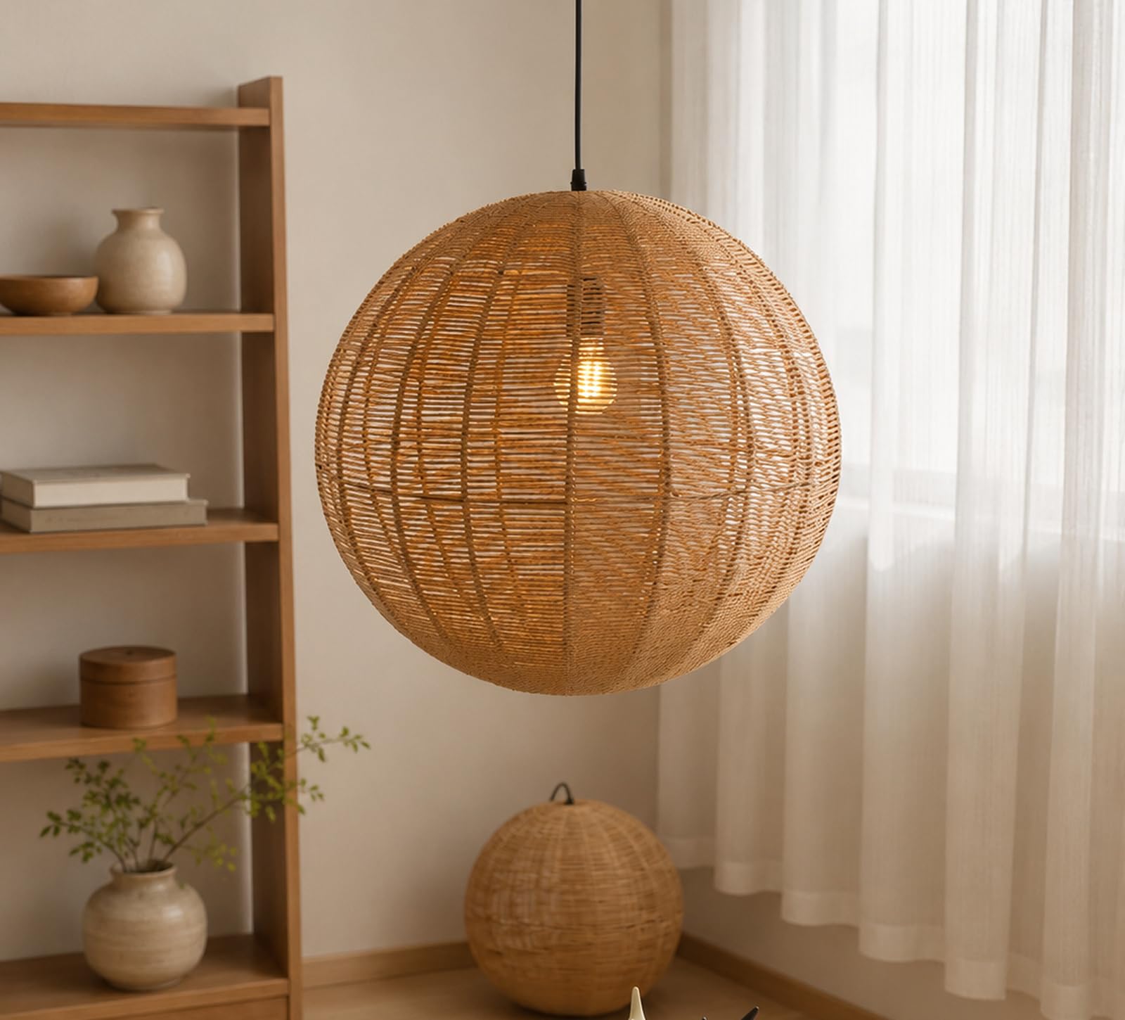 15.7 in Woven Rattan Globe Pendant Light - TPPGpn