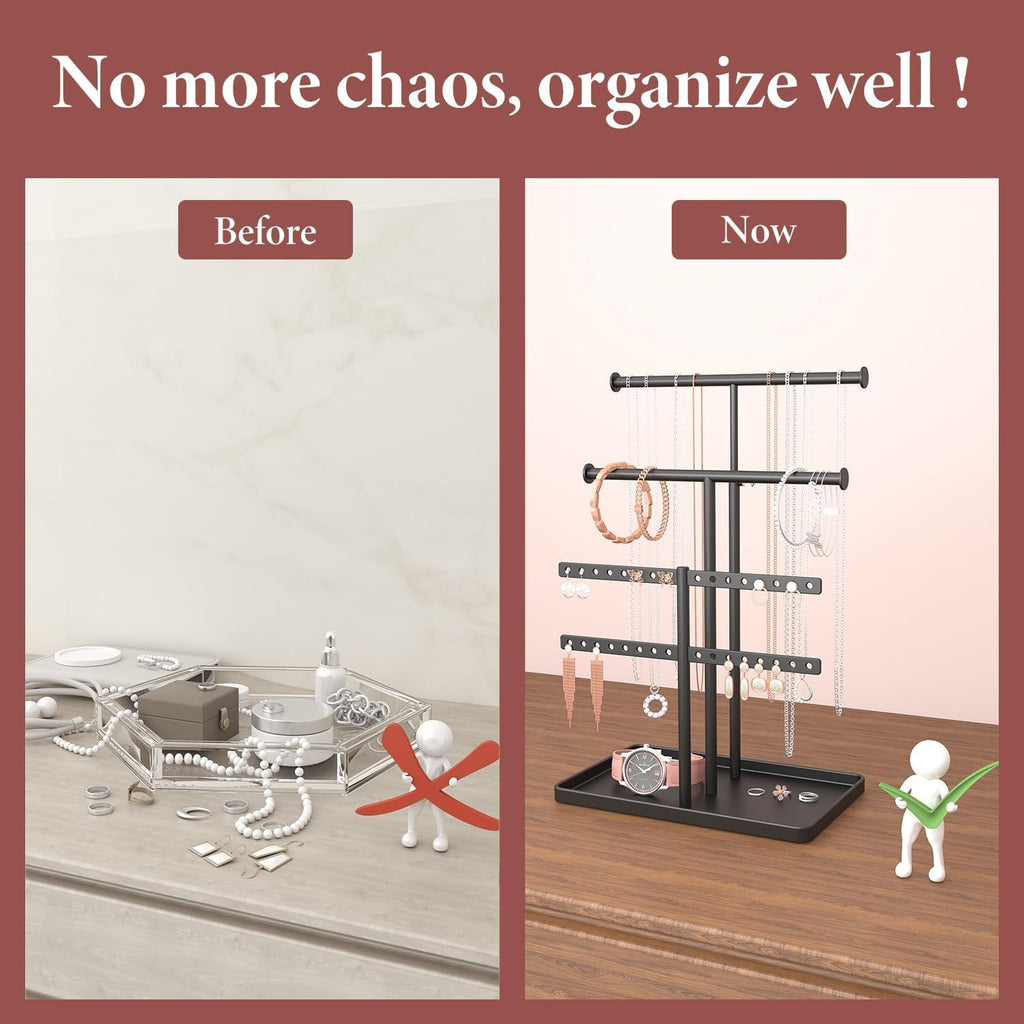 Jewelry Holder Organizer Necklace Display: Metal Aesthetic Room Decor Tree Stand for Necklace Bracelet Hanger and Earrings Storage beautiful jewelry tower for mom wife girlfriend (Gold)