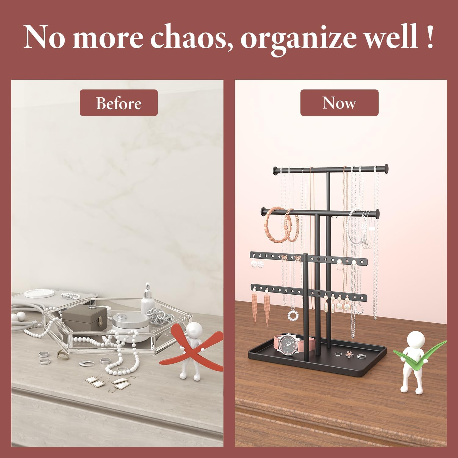 Jewelry Holder Organizer Necklace Display: Metal Aesthetic Room Decor Tree Stand for Necklace Bracelet Hanger and Earrings Storage beautiful jewelry tower for mom wife girlfriend (Gold)