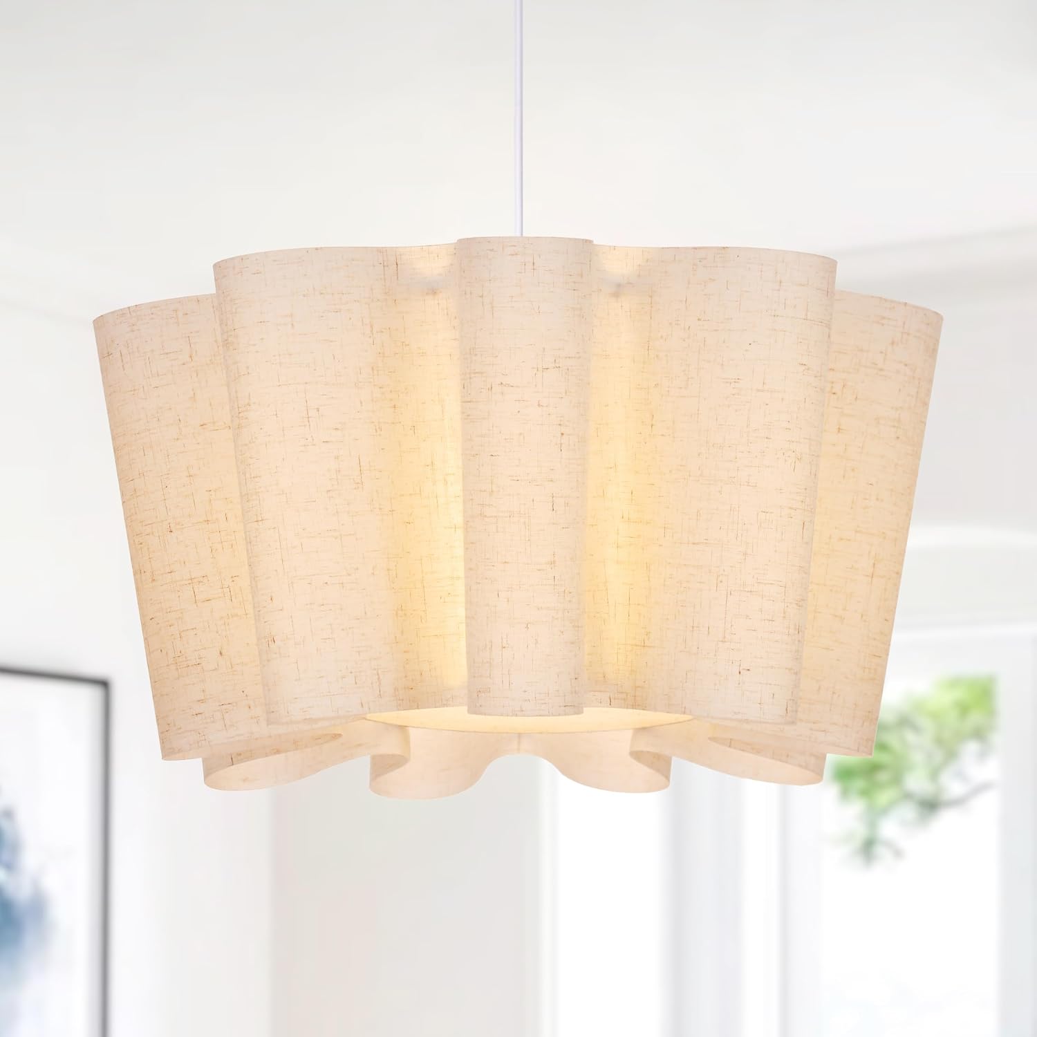 15.7 in Linen Petal Pendant Light – Beige – image 1