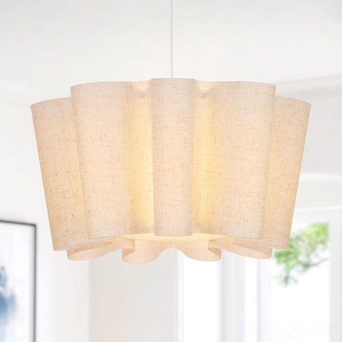 15.7 in Linen Petal Pendant Light – Beige – image 1