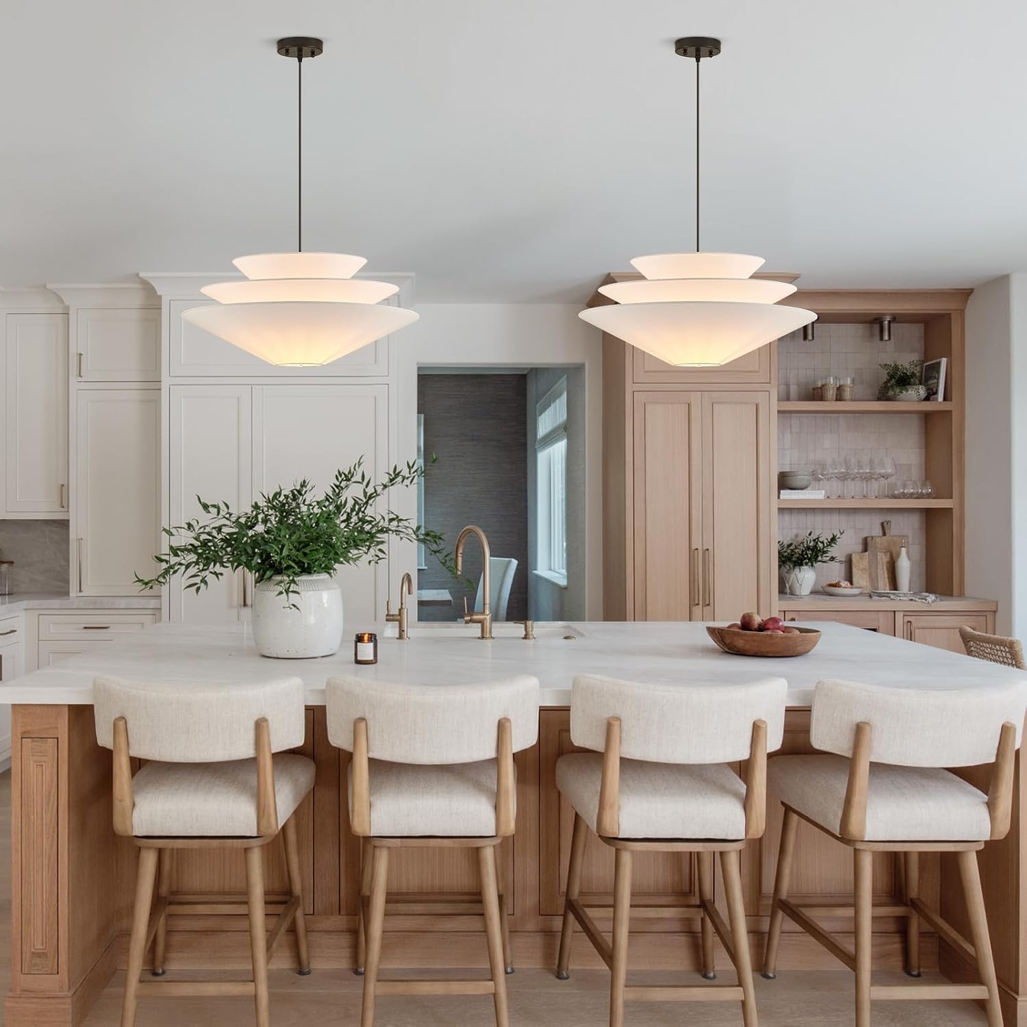 24 in Three-Layer Linen Pendant Light – Off White – image 5