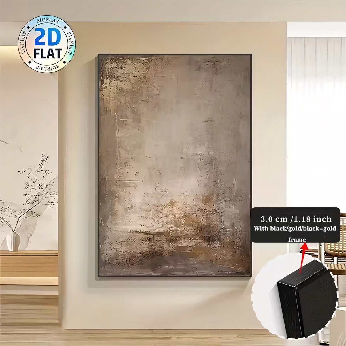 Beige and Grey Abstract Canvas Wall Art, Neutral Layered Brushstroke Print for Modern Home Decor — artwork and room preview