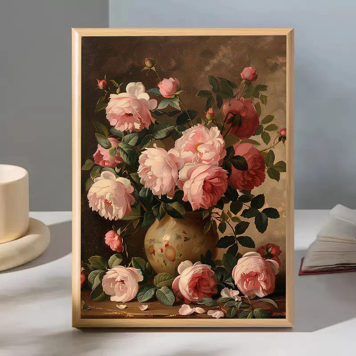 Vintage Rose Bouquet Canvas Wall Art — artwork room preview