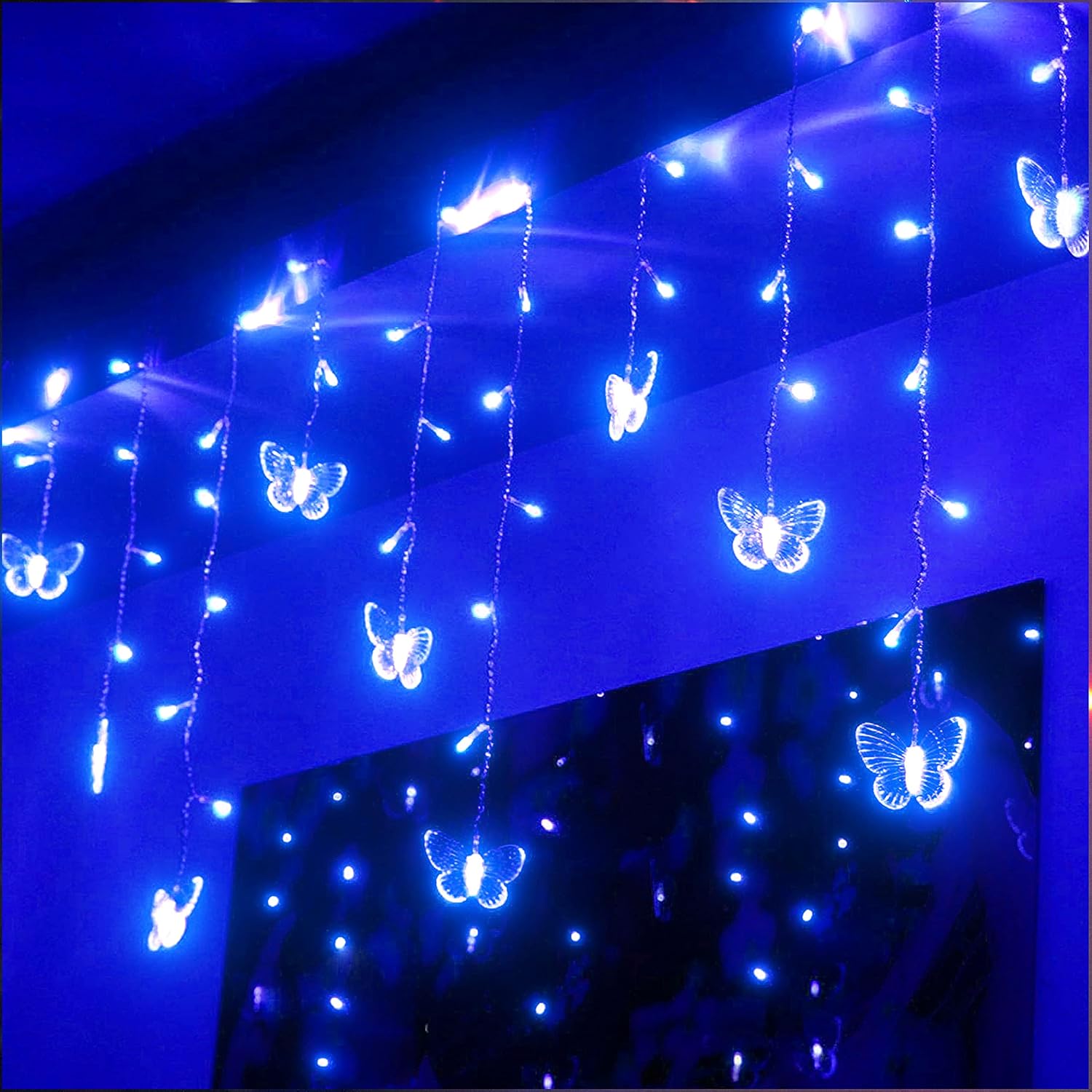 Curtain Butterfly String Light 20Ft 120LED Window USB Fairy Lights 24 Butterfly 8 Modes with Remote Control for Room Bedroom Patio Party Wedding Holiday Christmas Decoration (colorful)