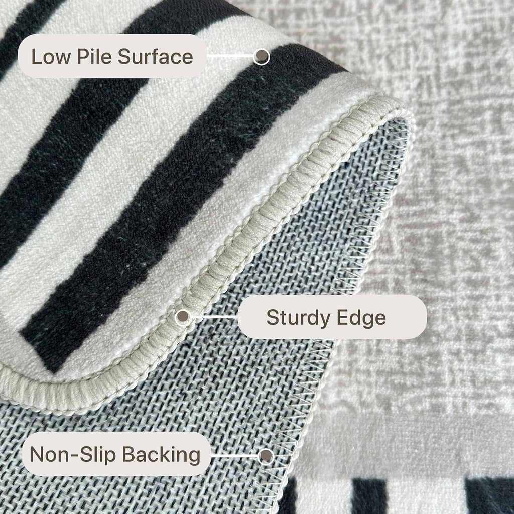 Area Rug 8x10 Machine Washable Vintage Distressed Print Ultra-Thin Chenille Bedroom Living Room Accent Rug, Low Pile Lightweight Non Slip with Gripper, Sage/Charcoal