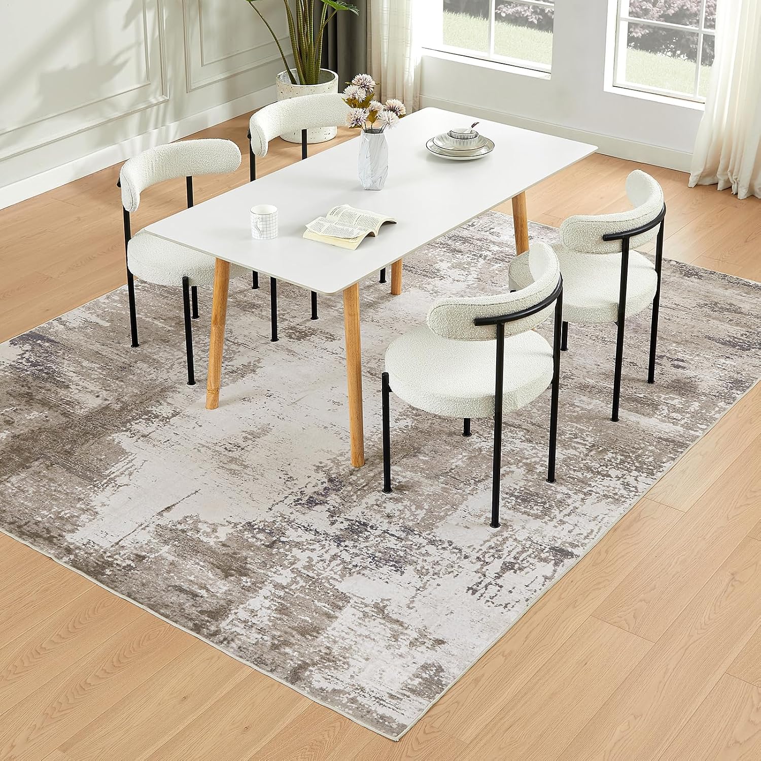 Machine Washable Rug 5'x7' Abstract Washable Area Rugs for Living Room Non Slip Rugs for Bedroom Modern Woven Rug Boho Rug Soft Carpet Kitchen Dining Rugs Home Decor Office Rug (Black)