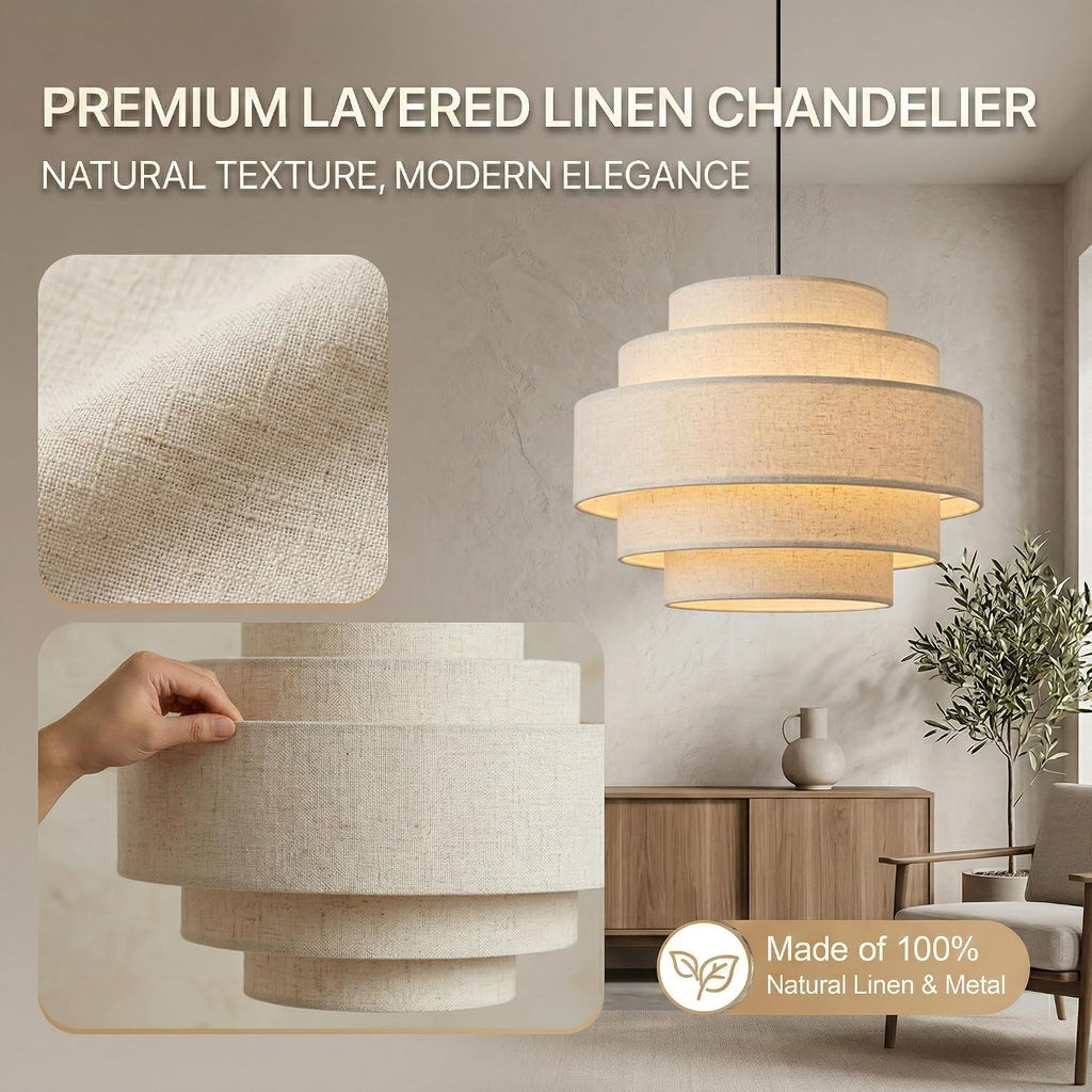 13 in Five-Tier Linen Drum Pendant Light – Beige – image 3
