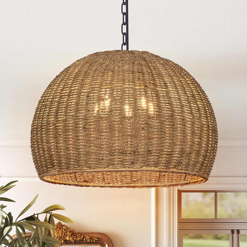 19.7 in 5-Light Rattan Dome Chandelier - TPPGpn