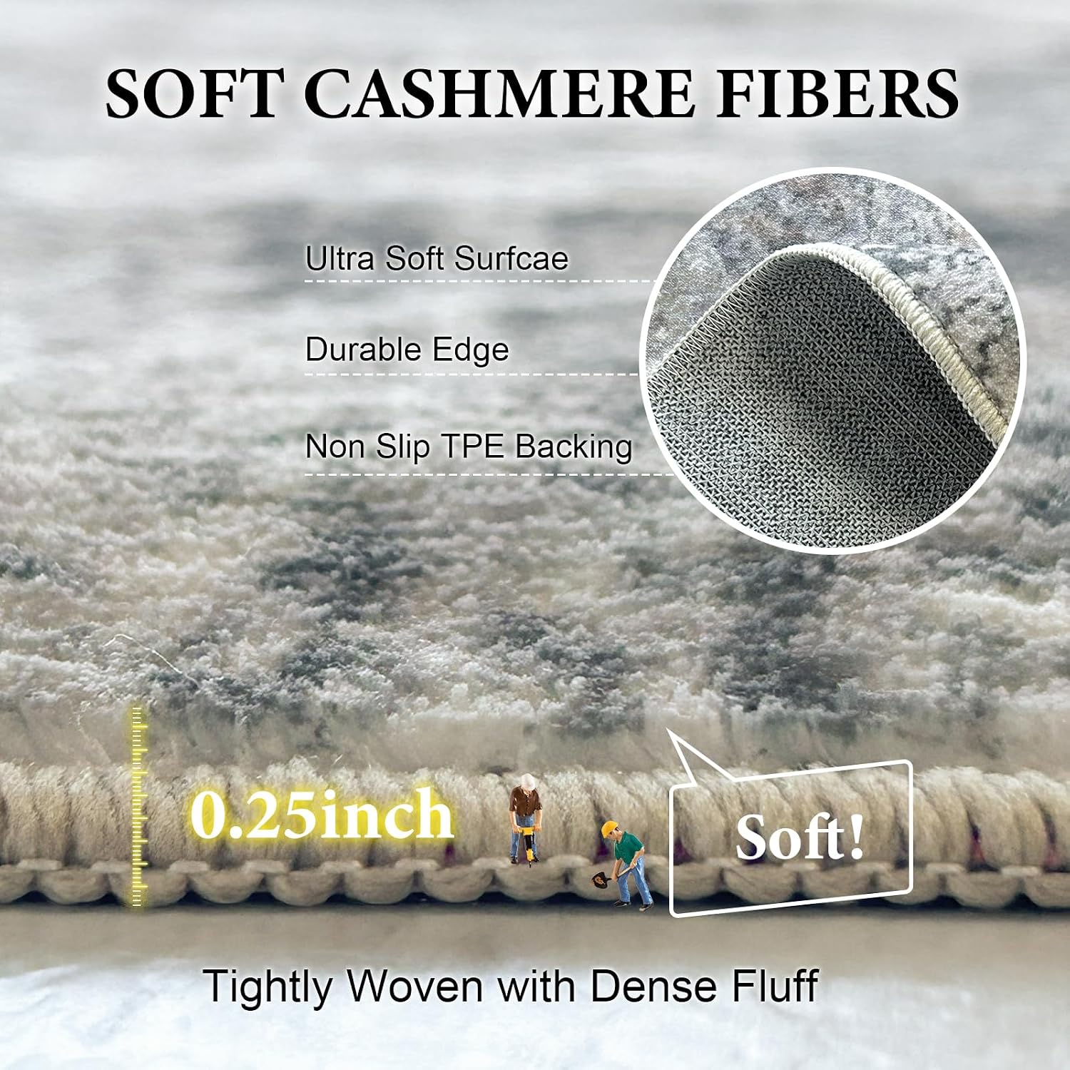 Machine Washable Rug 5'x7' Abstract Washable Area Rugs for Living Room Non Slip Rugs for Bedroom Modern Woven Rug Boho Rug Soft Carpet Kitchen Dining Rugs Home Decor Office Rug (Black)