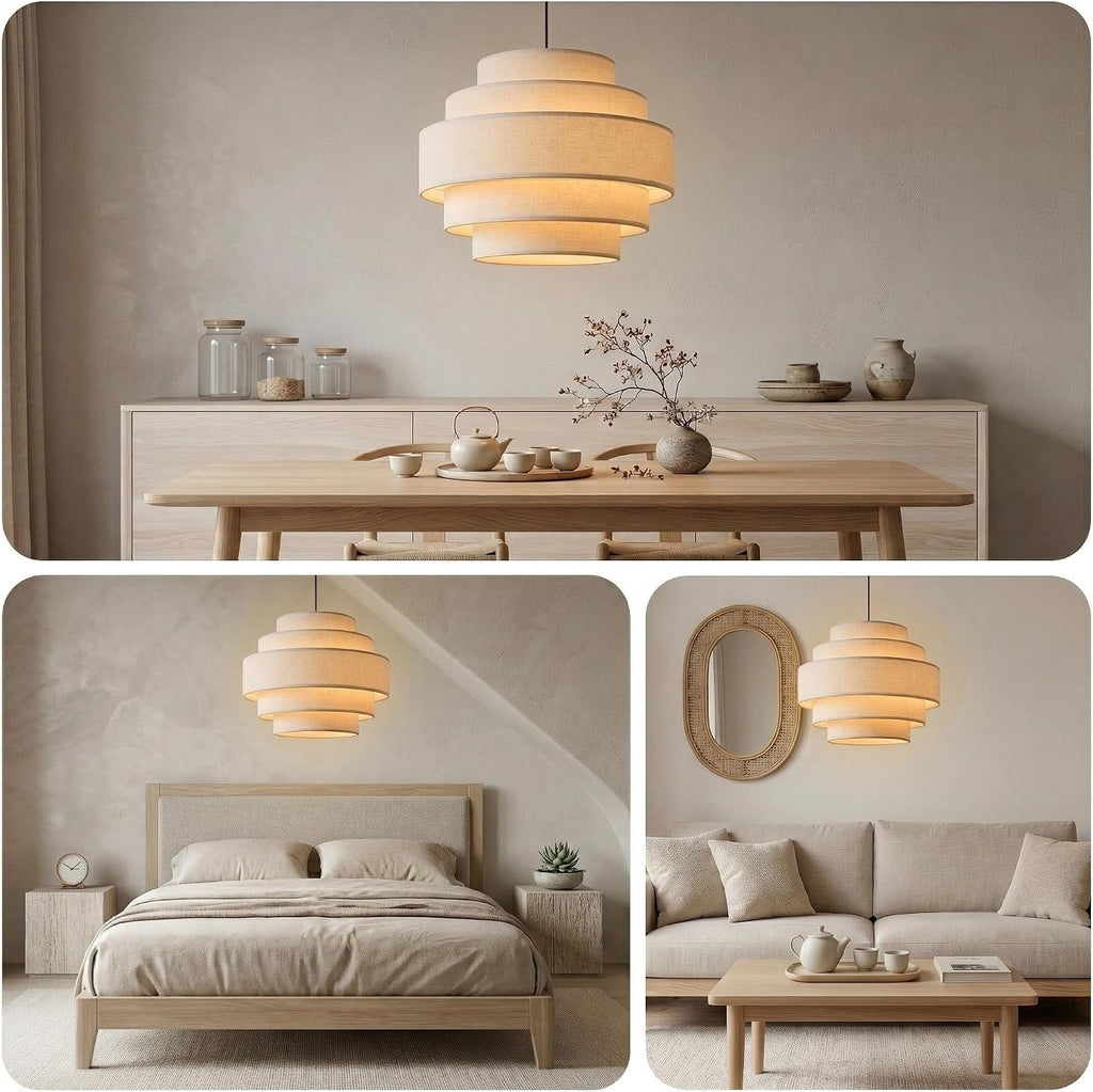 13 in Five-Tier Linen Drum Pendant Light – Beige – image 7