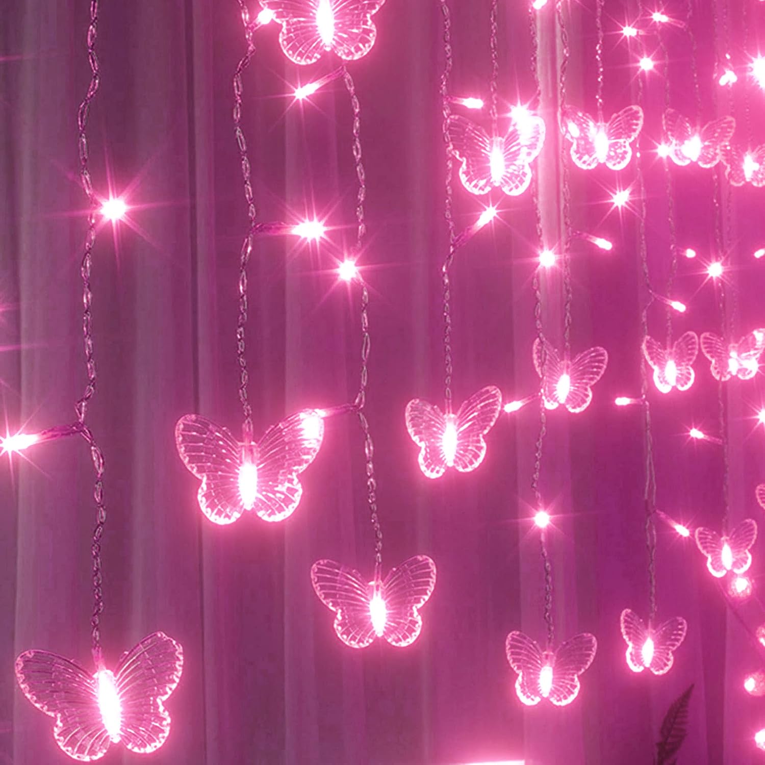 Curtain Butterfly String Light 20Ft 120LED Window USB Fairy Lights 24 Butterfly 8 Modes with Remote Control for Room Bedroom Patio Party Wedding Holiday Christmas Decoration (colorful)