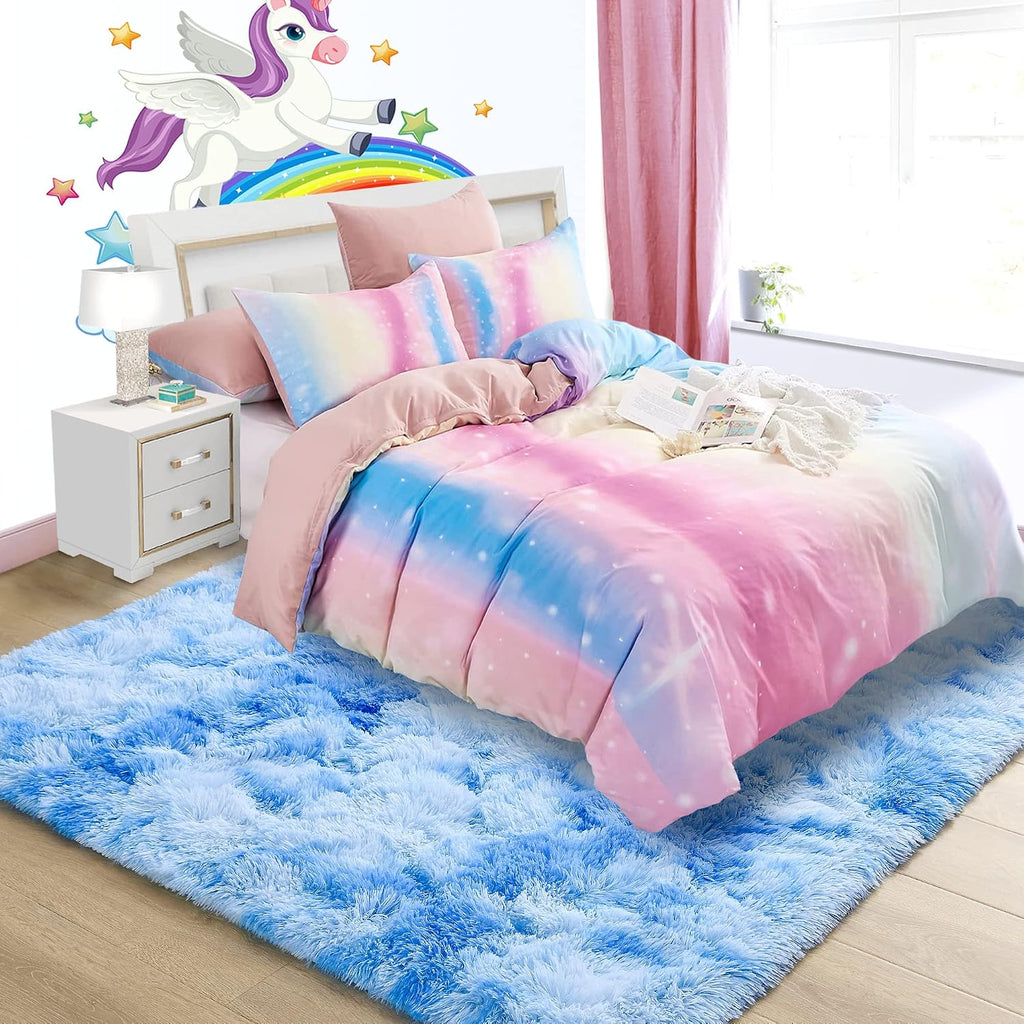 Noahas Fluffy Rainbow Rug for Girls Bedroom, Shaggy Area Rugs for Kids Playroom Kawaii Fuzzy Girls Room Decor Carpets for Nursery Baby, Cute Teenage Room Decorations, 3 x 5 Feet