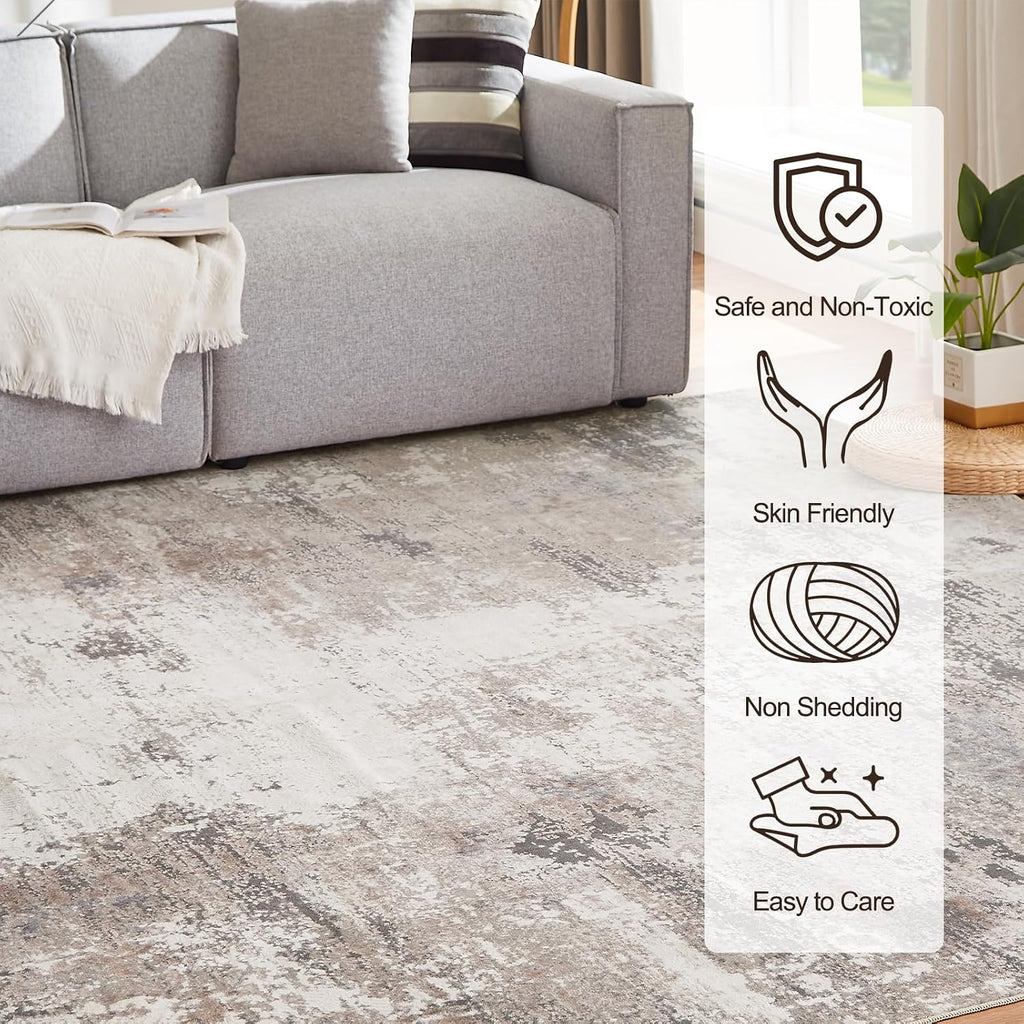 Machine Washable Rug 5'x7' Abstract Washable Area Rugs for Living Room Non Slip Rugs for Bedroom Modern Woven Rug Boho Rug Soft Carpet Kitchen Dining Rugs Home Decor Office Rug (Black)