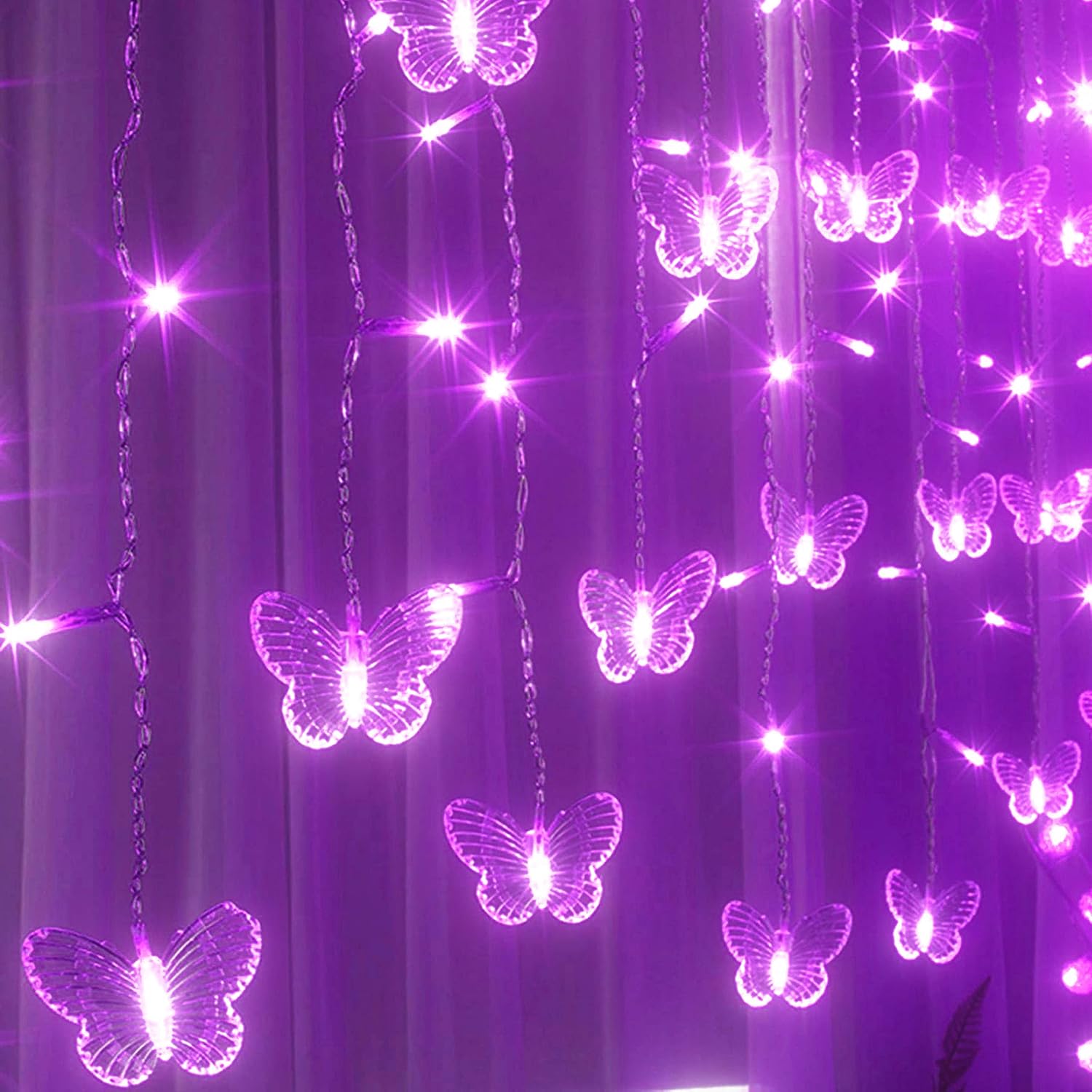 Curtain Butterfly String Light 20Ft 120LED Window USB Fairy Lights 24 Butterfly 8 Modes with Remote Control for Room Bedroom Patio Party Wedding Holiday Christmas Decoration (colorful)