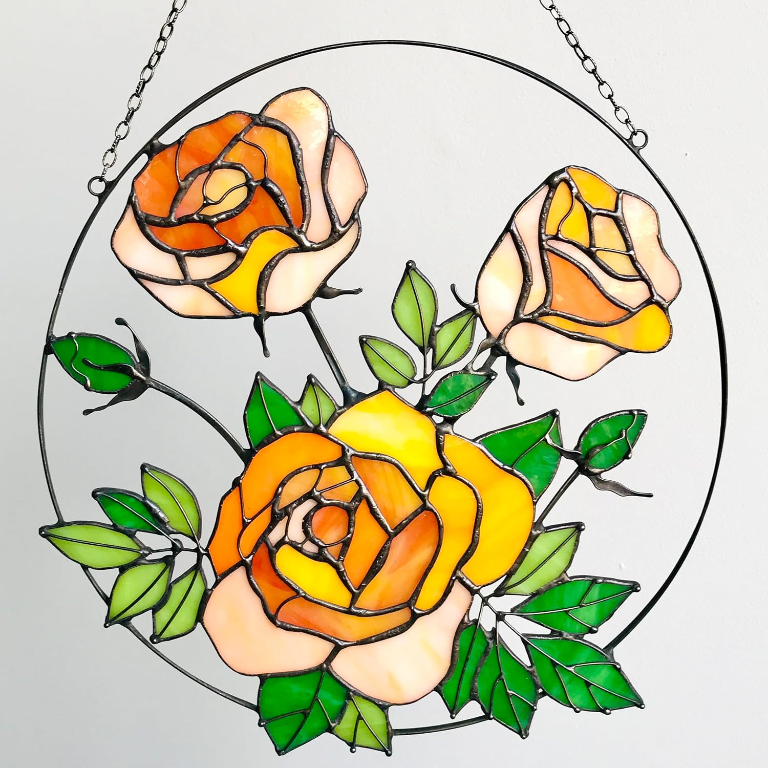 Stained Glass Yellow Roses Suncatcher, Housewarming Gift, Flower Suncatcher, Glass Home Decor, Yellow Wall Hanging Patio Decor, Mother Grandma Gift, Living Room Decor, Real Glass Sun Catcher