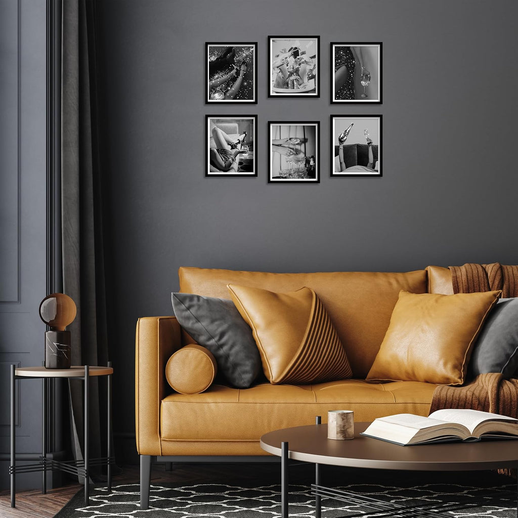 Fashion Wall Art Prints Set of 6 Feminist Black and White Glam Posters Retro Luxury Modern Women Champagne Mirror Ball Canvas Wall Decor for Living Room Bedroom (B, 8"x10" UNFRAMED)