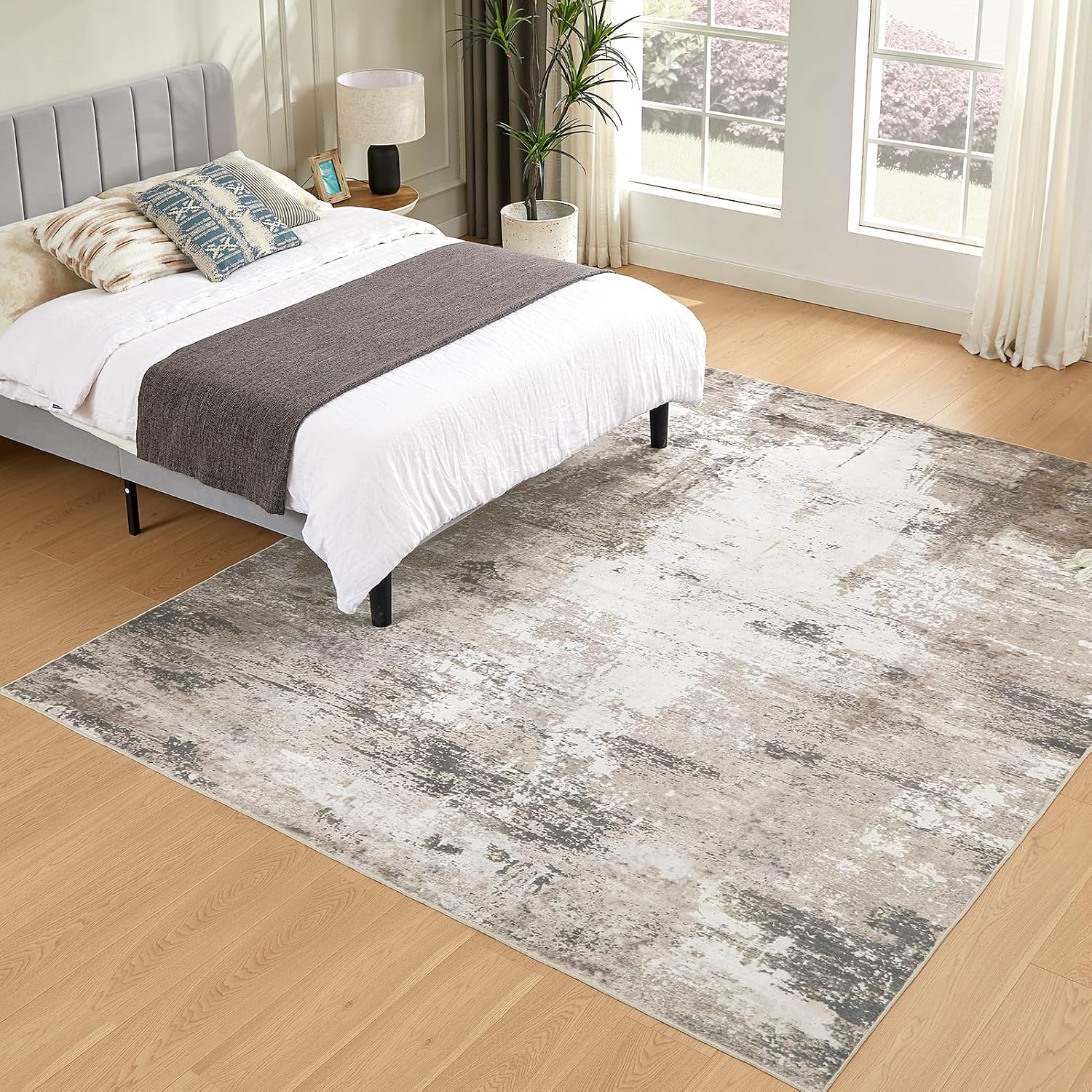 Machine Washable Rug 5'x7' Abstract Washable Area Rugs for Living Room Non Slip Rugs for Bedroom Modern Woven Rug Boho Rug Soft Carpet Kitchen Dining Rugs Home Decor Office Rug (Black)