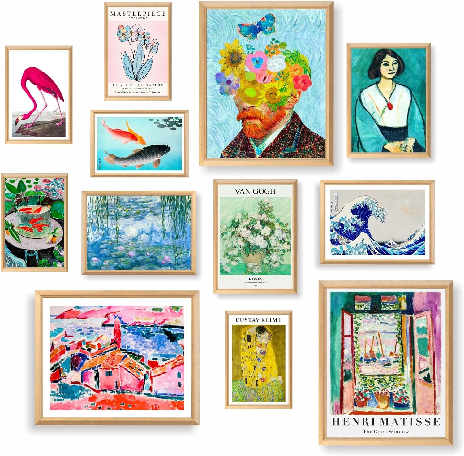 17 PCS Matisse Wall Prints for Bedroom, Sage Green Wall Art Decor, Matisse Wall Art Exhibition Posters, Wall Collage Kit Pictures for Living Room, Eclectic Boho Vintage Dorm Gallery Home Decor