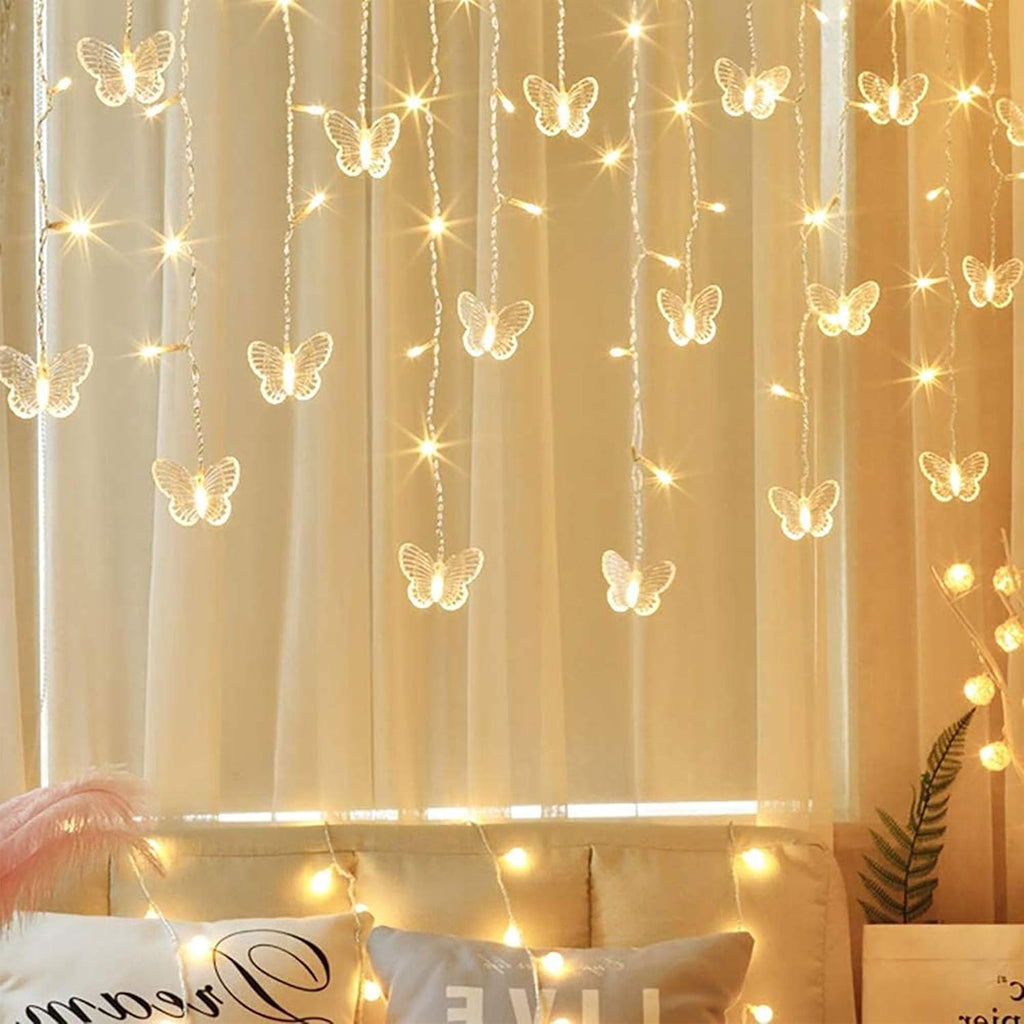 Curtain Butterfly String Light 20Ft 120LED Window USB Fairy Lights 24 Butterfly 8 Modes with Remote Control for Room Bedroom Patio Party Wedding Holiday Christmas Decoration (colorful)